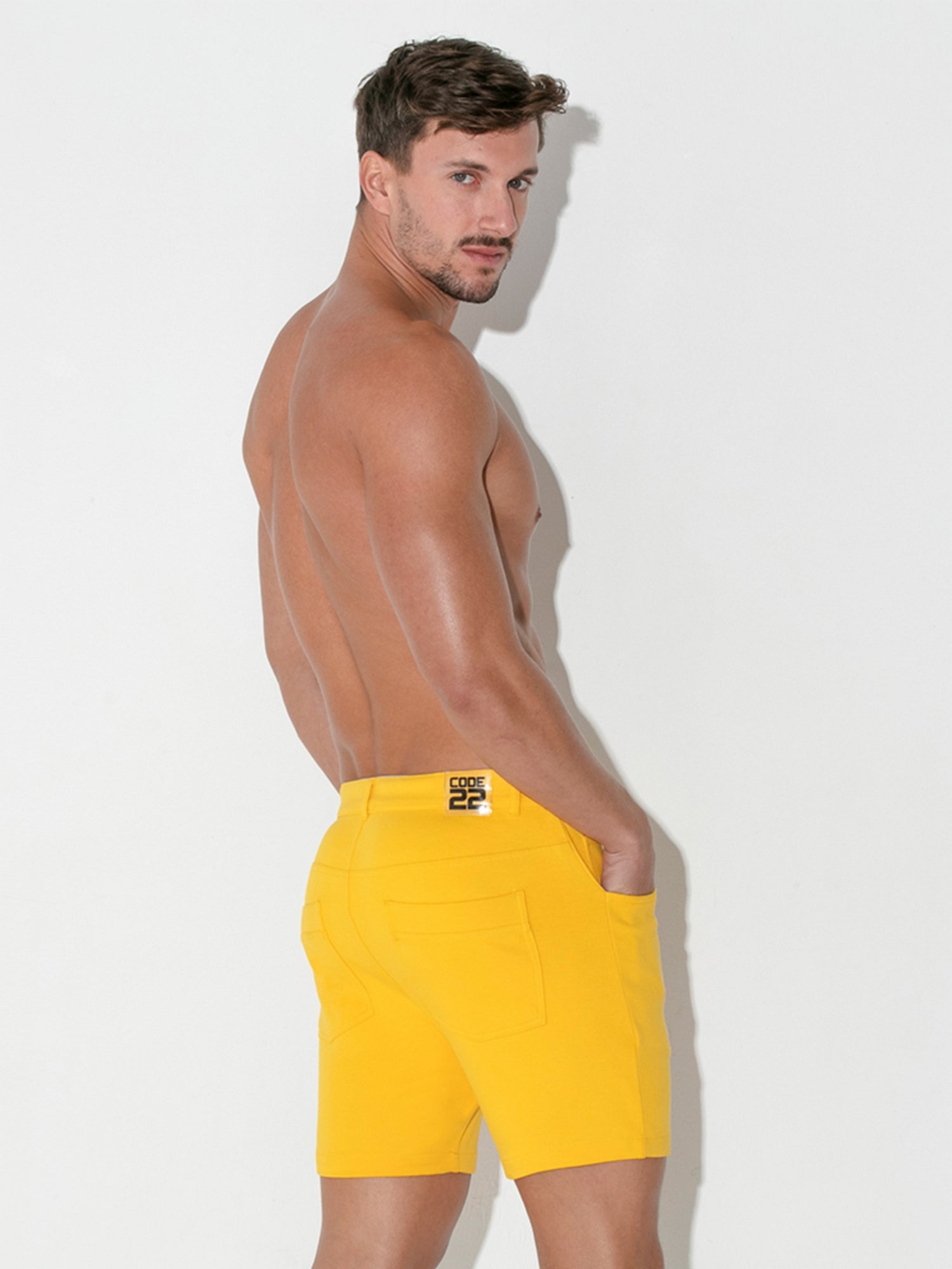 Code 22 - 5 POCKET STRETCH Chino Shorts Yellow 9712 - noodosz