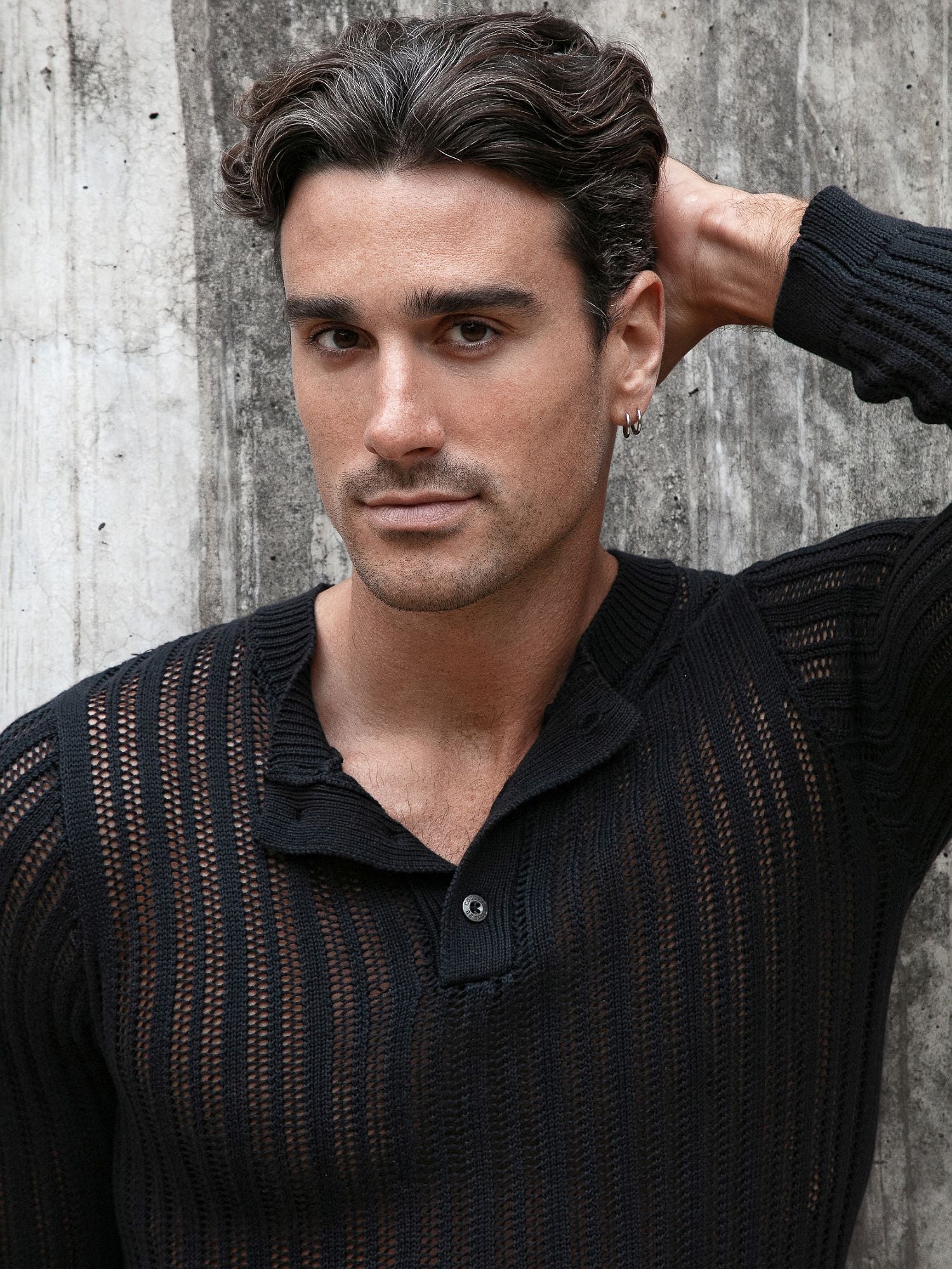 CODE 22 KNITTED HENLEY - 7005 Strick Langarm T-Shirt Black - Code 22 - Shop Deutschland Noodosz
