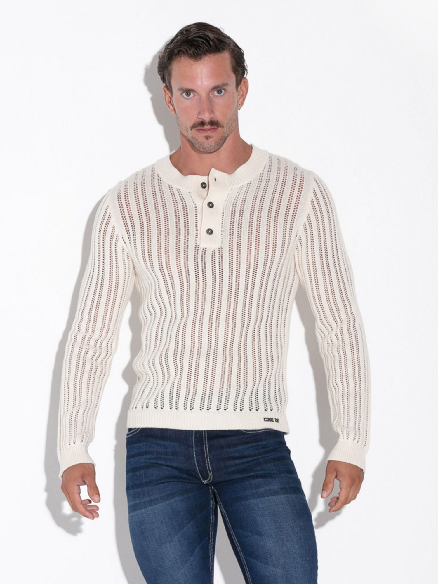 CODE 22 KNITTED HENLEY - 7005 Strick Langarm T-Shirt White - Code 22 - Shop Deutschland Noodosz