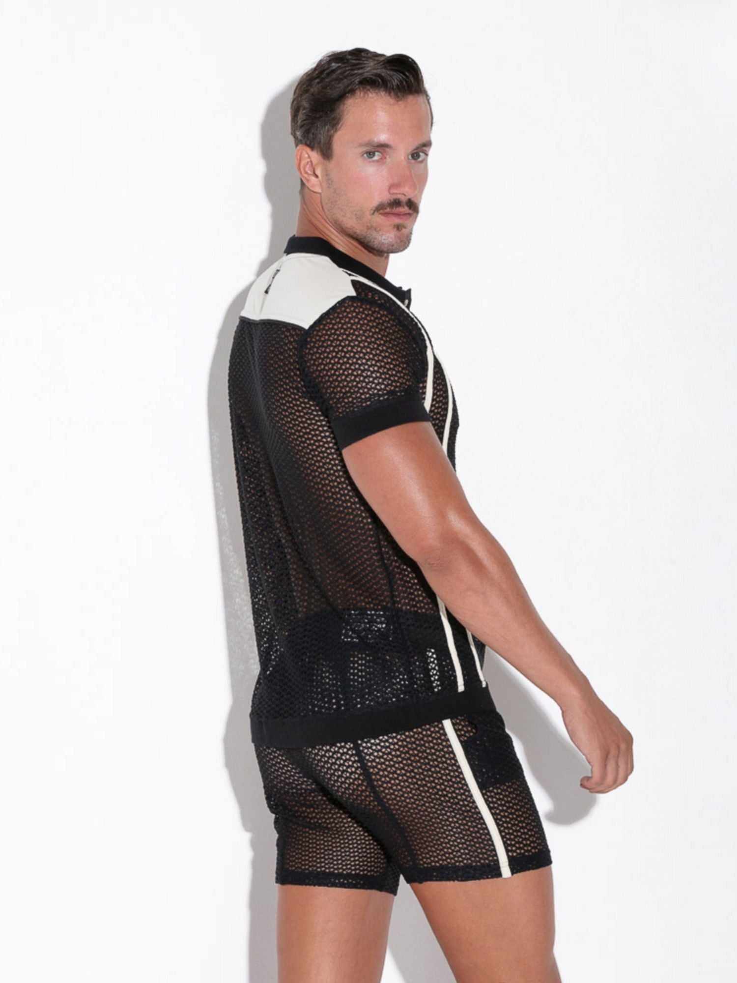 CODE 22 Openwork Jacquard Polo - 9735 Fishnet Polohemd Black - Code 22 - Shop Deutschland Noodosz