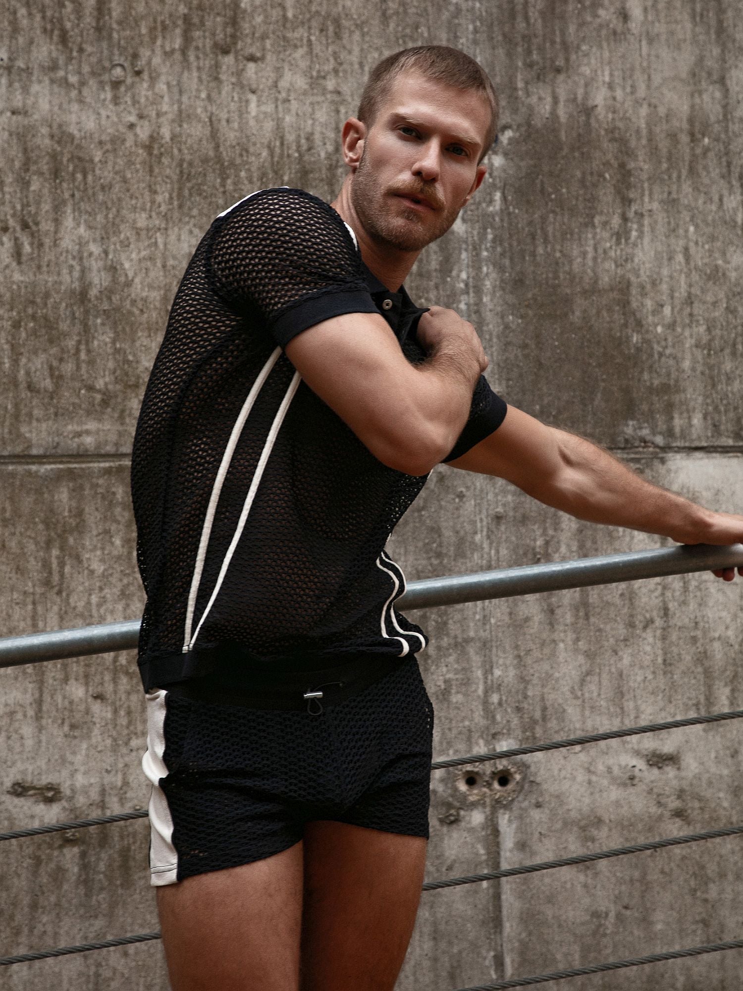 CODE 22 Openwork Jacquard Polo - 9735 Fishnet Polohemd Black - Code 22 - Shop Deutschland Noodosz