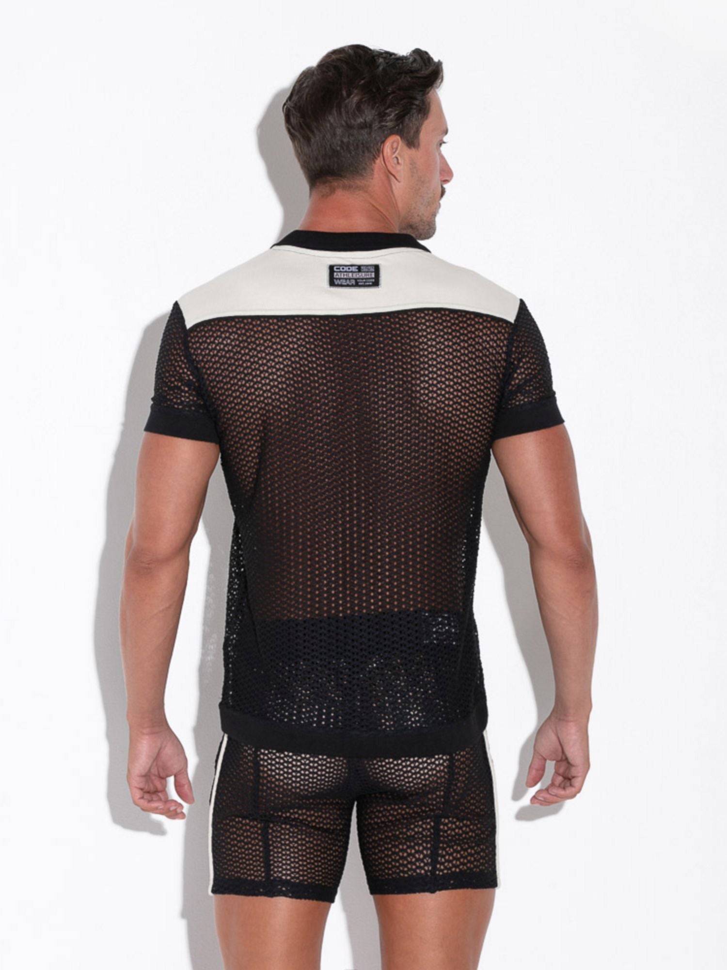 CODE 22 Openwork Jacquard Polo - 9735 Fishnet Polohemd Black - Code 22 - Shop Deutschland Noodosz