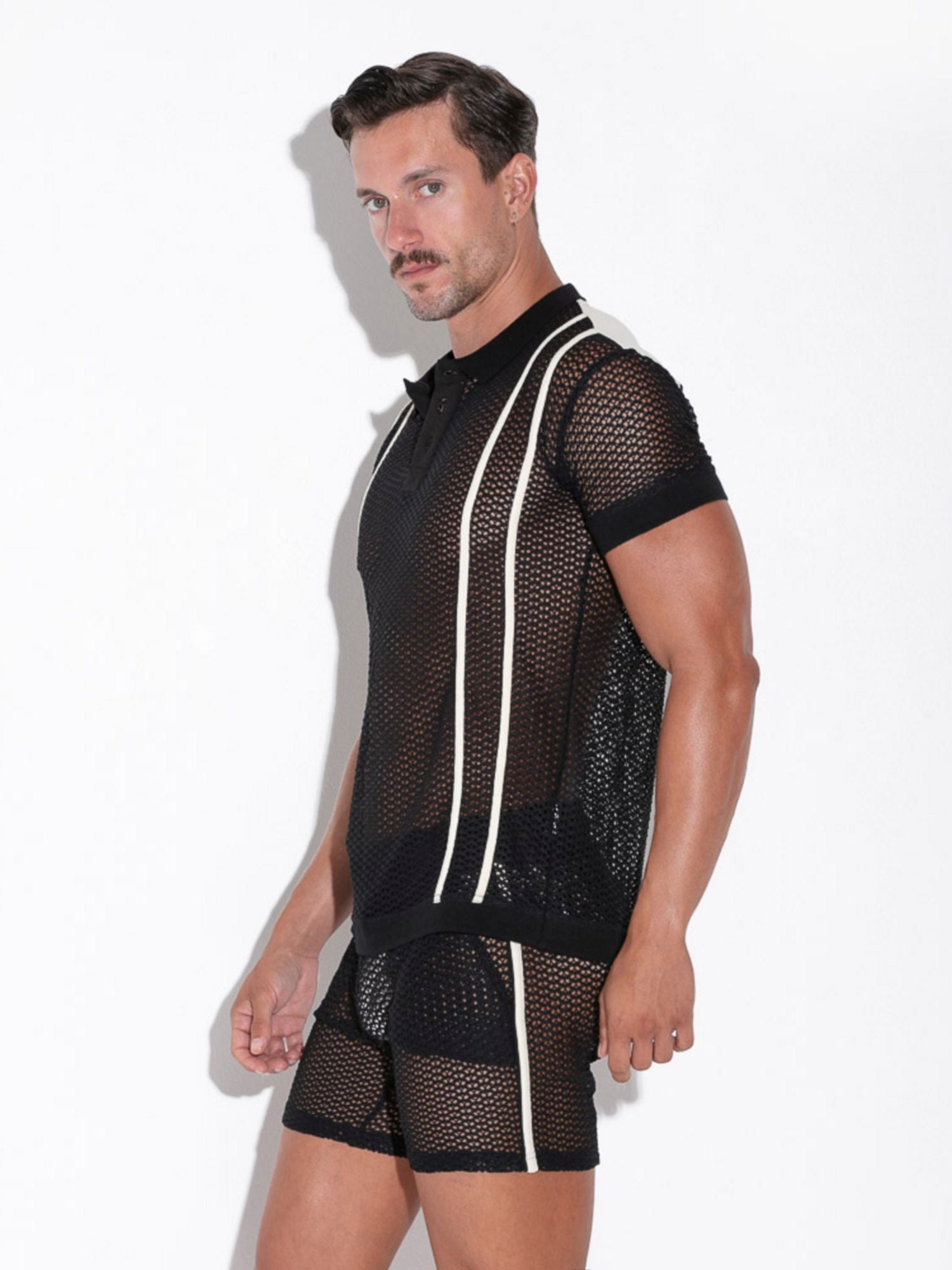 CODE 22 Openwork Jacquard Polo - 9735 Fishnet Polohemd Black - Code 22 - Shop Deutschland Noodosz