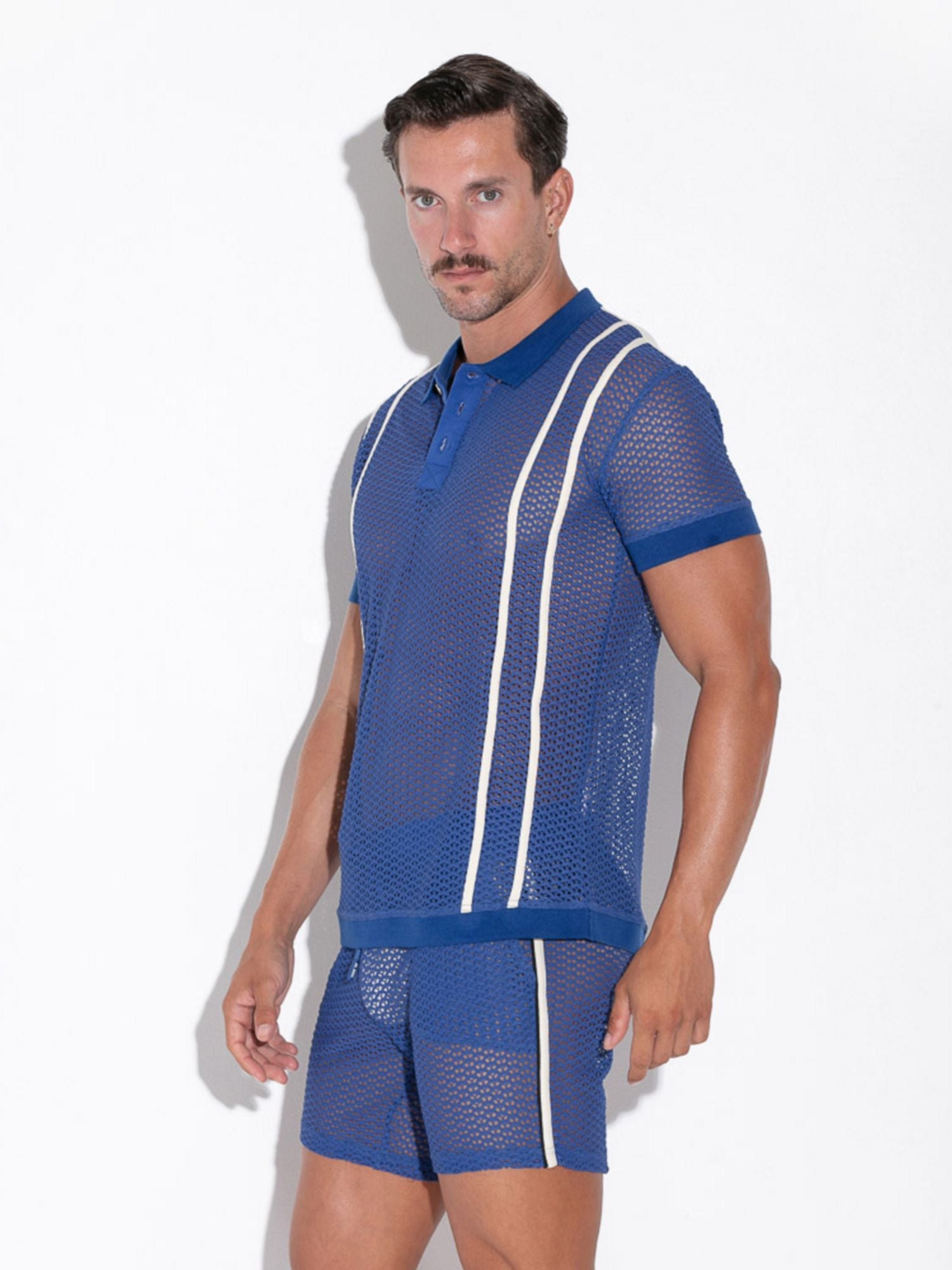 CODE 22 Openwork Jacquard Polo - 9735 Fishnet Polohemd Steel Blue - Code 22 - Shop Deutschland Noodosz