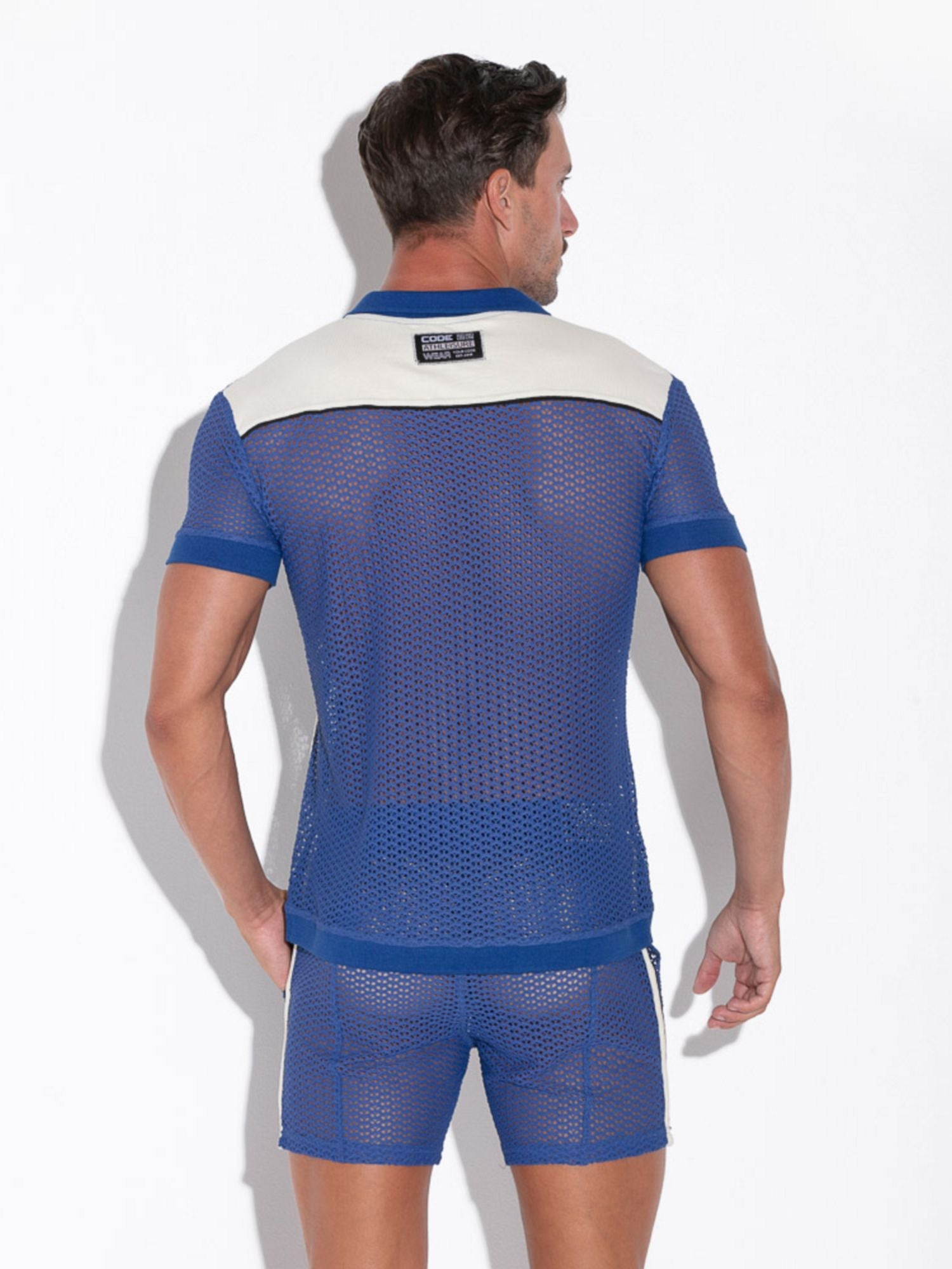 CODE 22 Openwork Jacquard Polo - 9735 Fishnet Polohemd Steel Blue - Code 22 - Shop Deutschland Noodosz