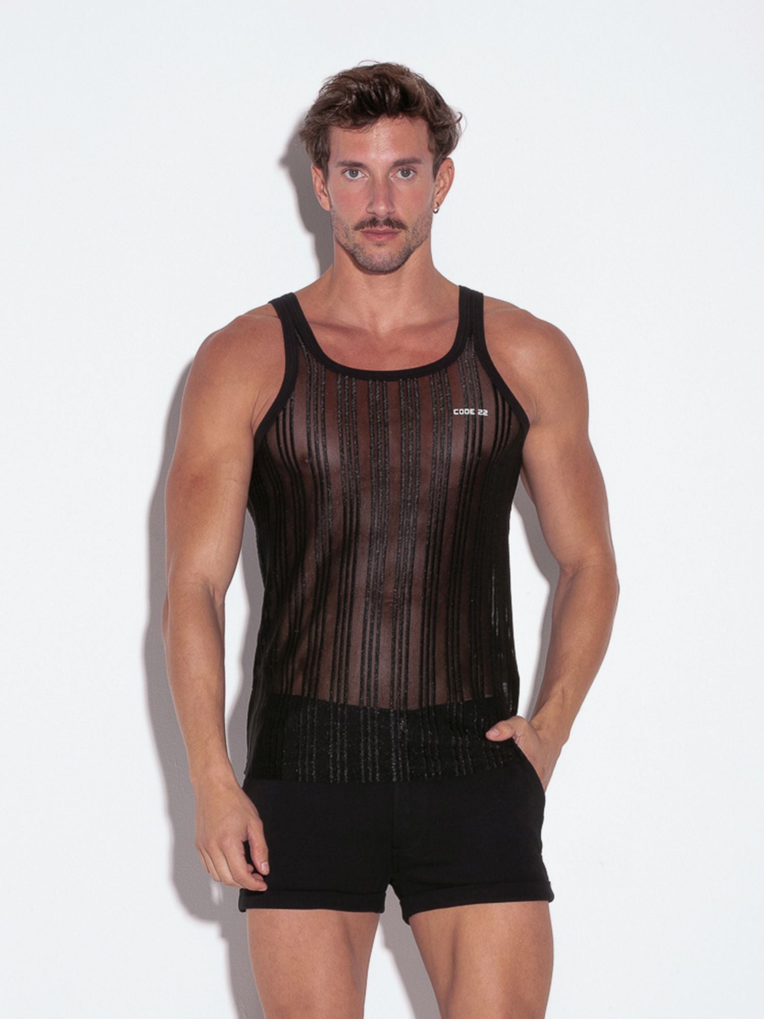 CODE 22 SHEER STRIPE TANKTOP 9632, ärmelloses T-Shirt - noodosz - Code 22 - Kleidung & Accessoires:Herren:Herrenmode:Shirts & Hemden:T-Shirts