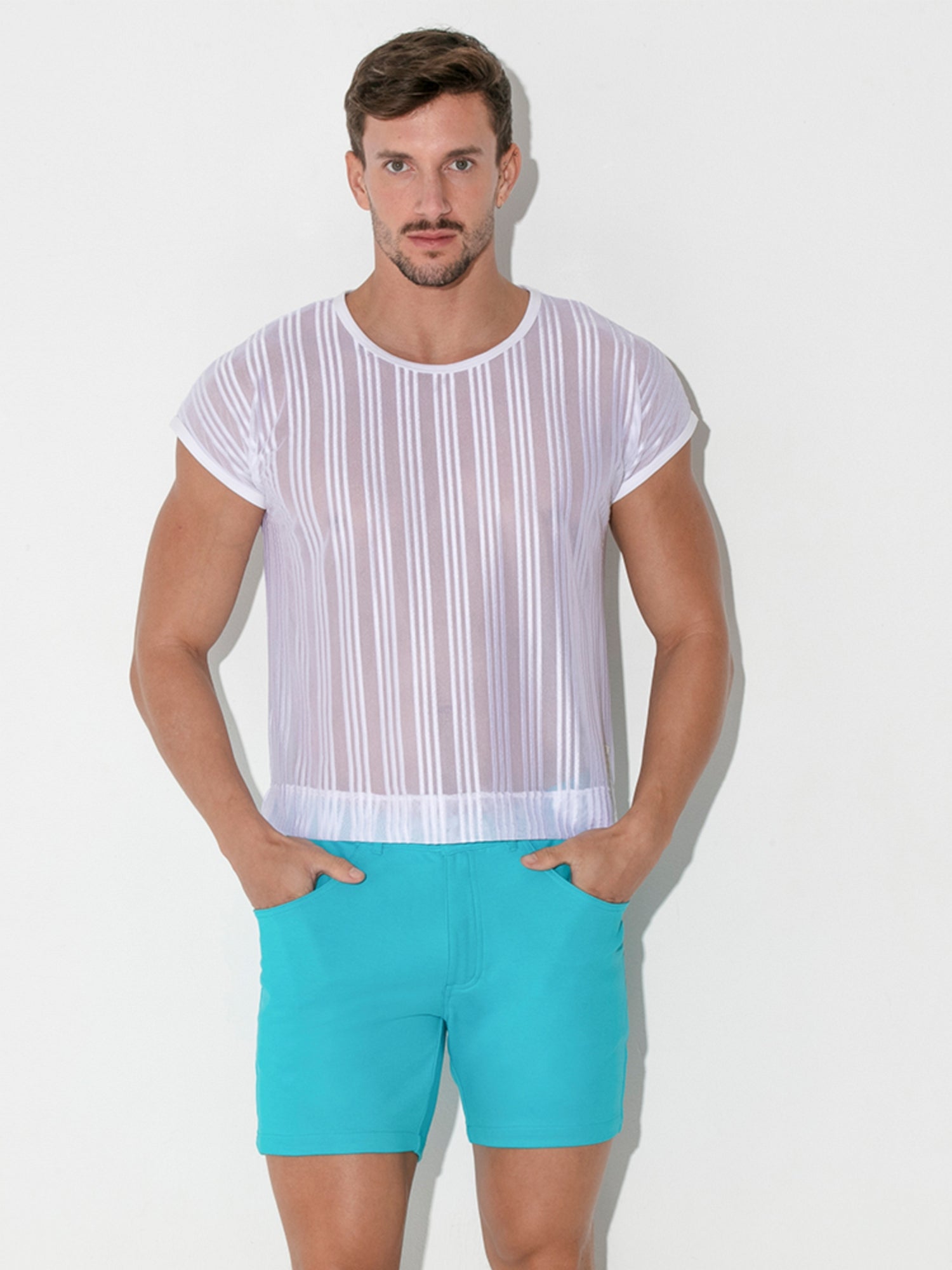 CODE 22 STRIPED MESH Crop T - Shirt 9622 - noodosz - Code 22 - Kleidung & Accessoires:Herren:Herrenmode:Shirts & Hemden:T - Shirts