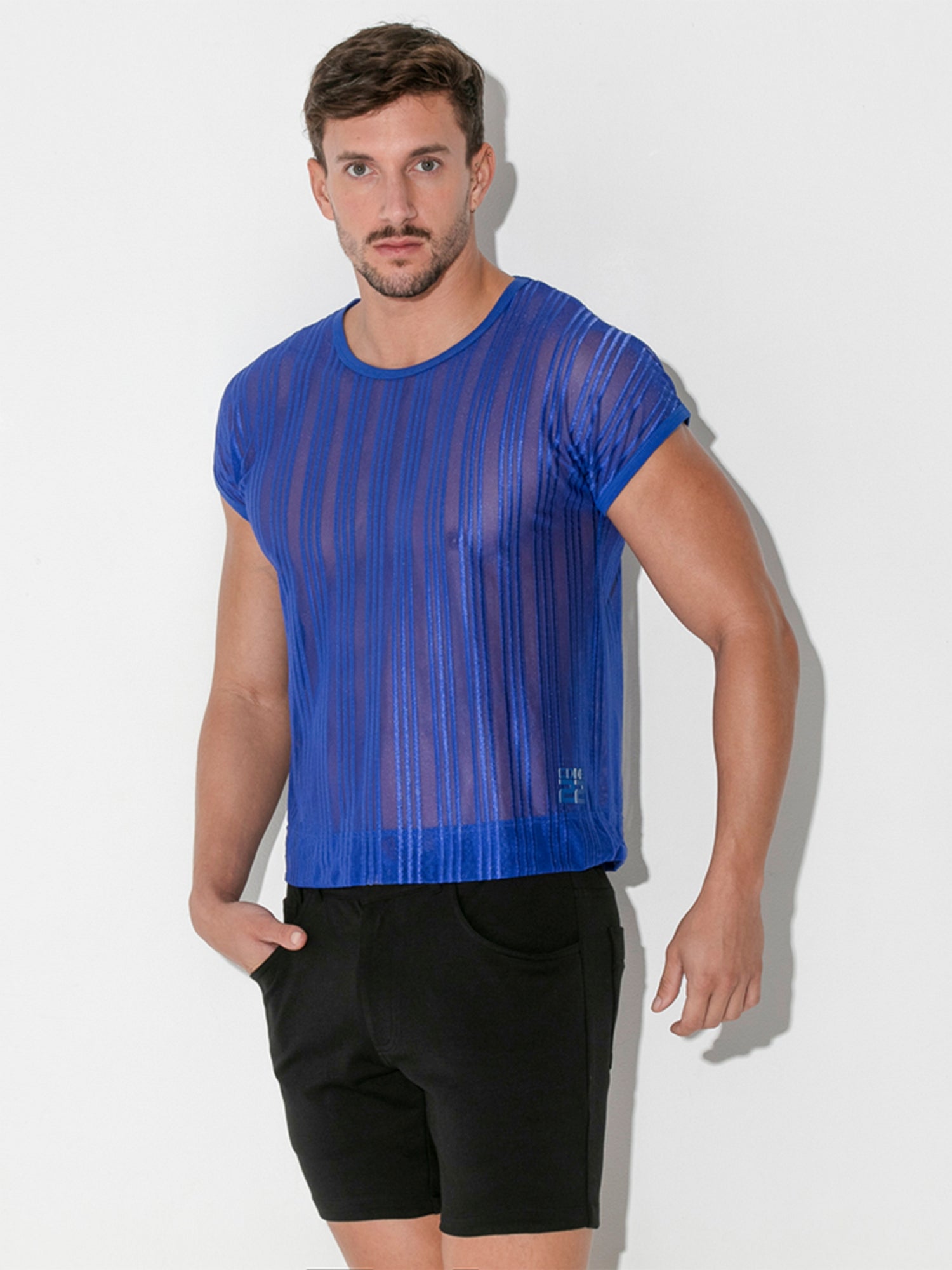 CODE 22 STRIPED MESH Crop T - Shirt 9622 - noodosz - Code 22 - Kleidung & Accessoires:Herren:Herrenmode:Shirts & Hemden:T - Shirts