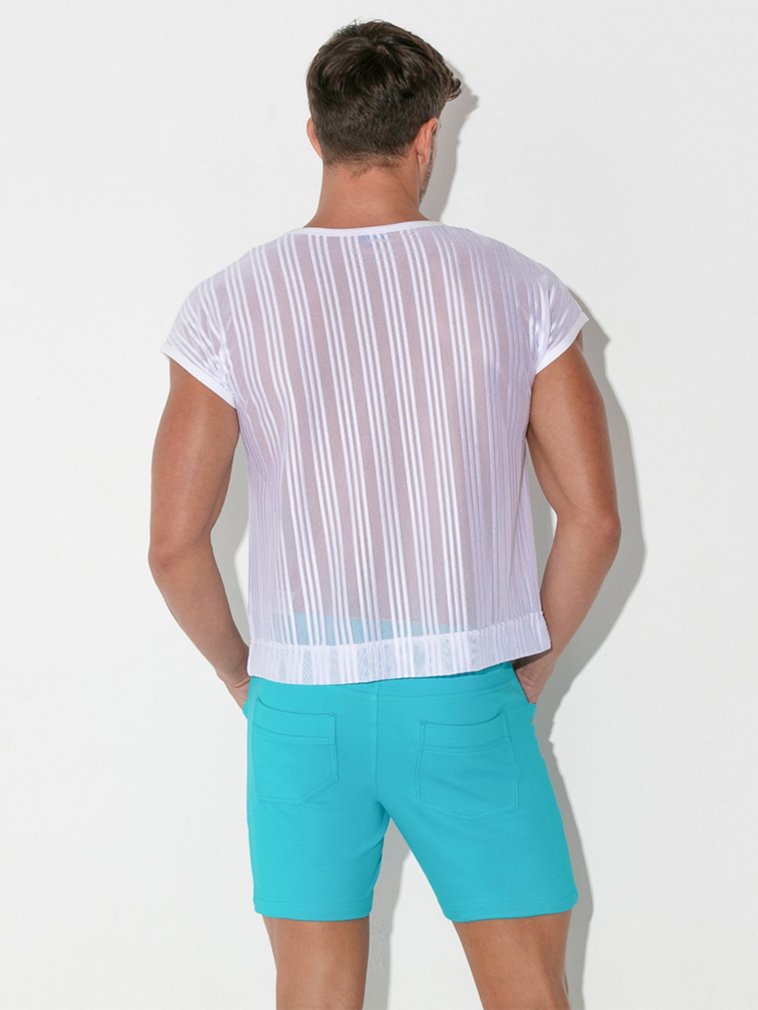 CODE 22 STRIPED MESH Crop T - Shirt 9622 - noodosz - Code 22 - Kleidung & Accessoires:Herren:Herrenmode:Shirts & Hemden:T - Shirts