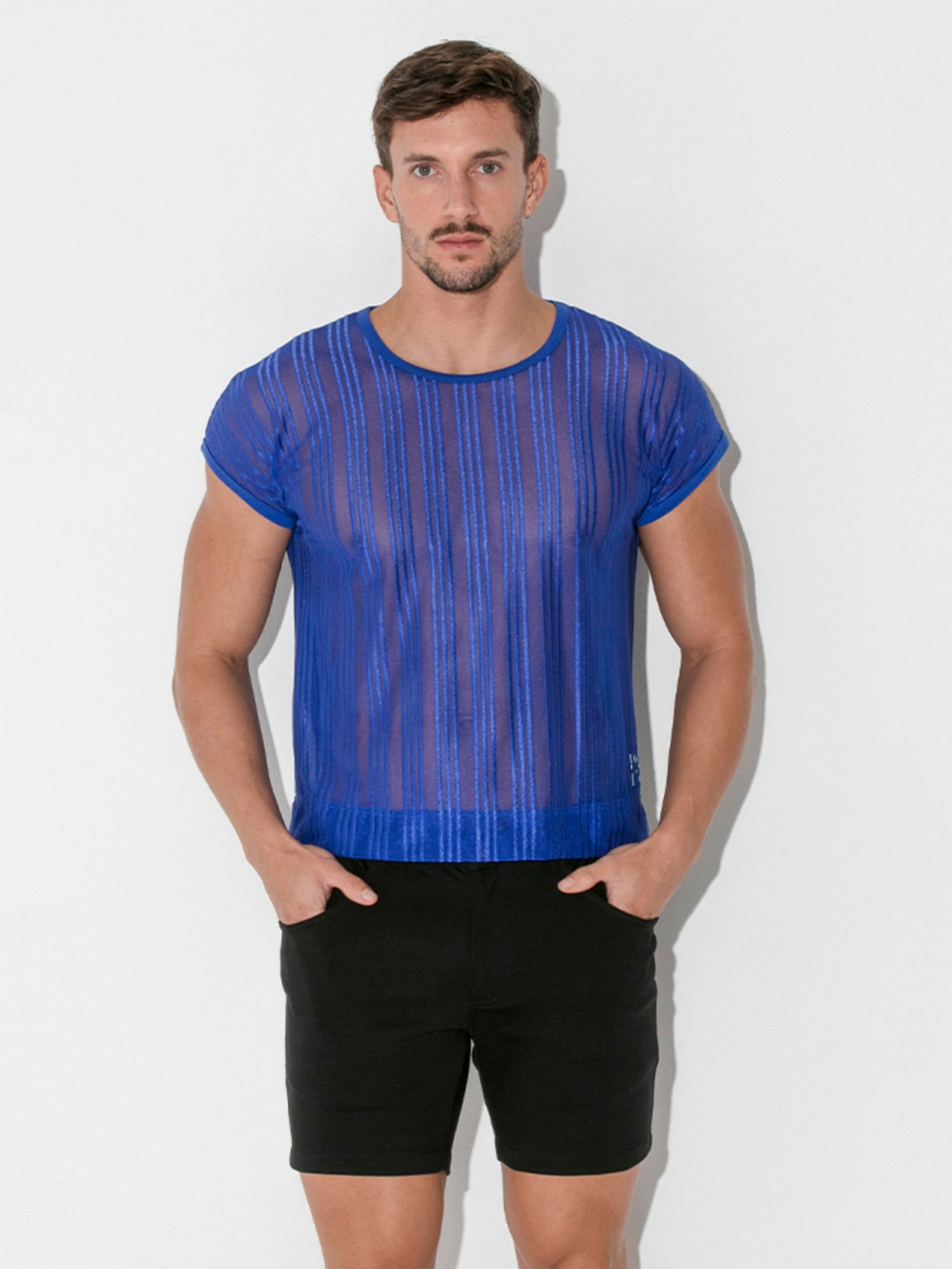 CODE 22 STRIPED MESH Crop T - Shirt 9622 - noodosz - Code 22 - Kleidung & Accessoires:Herren:Herrenmode:Shirts & Hemden:T - Shirts