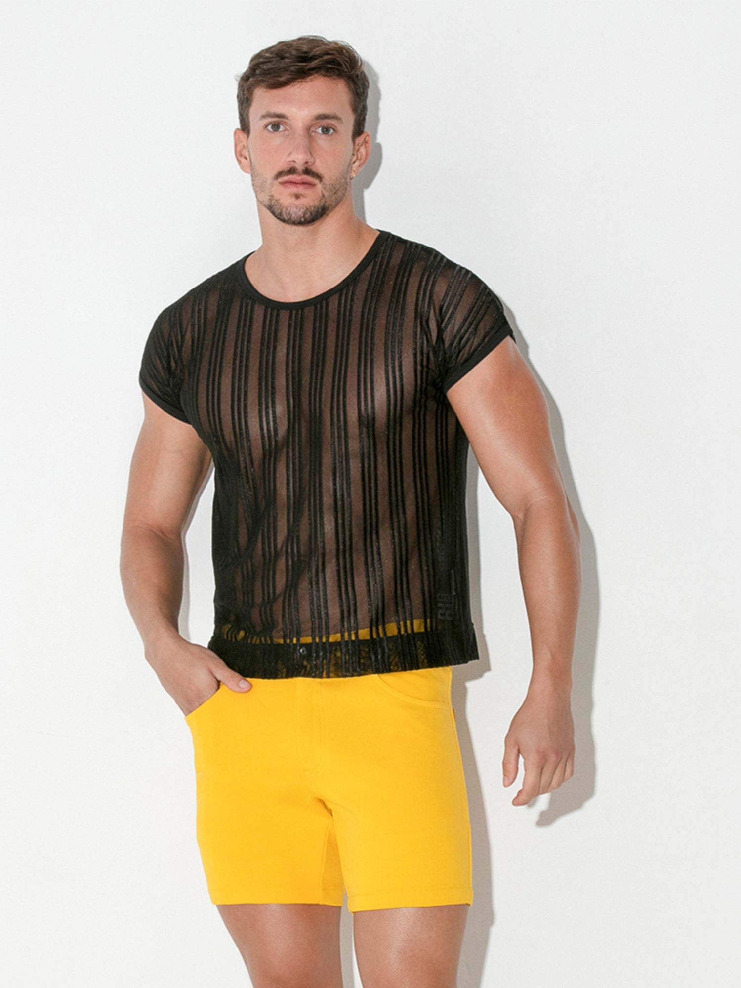 CODE 22 STRIPED MESH Crop T - Shirt 9622 - noodosz - Code 22 - Kleidung & Accessoires:Herren:Herrenmode:Shirts & Hemden:T - Shirts