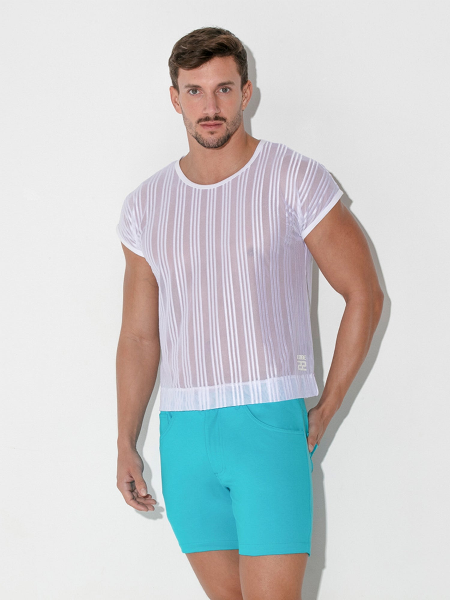 CODE 22 STRIPED MESH Crop T - Shirt 9622 - noodosz - Code 22 - Kleidung & Accessoires:Herren:Herrenmode:Shirts & Hemden:T - Shirts