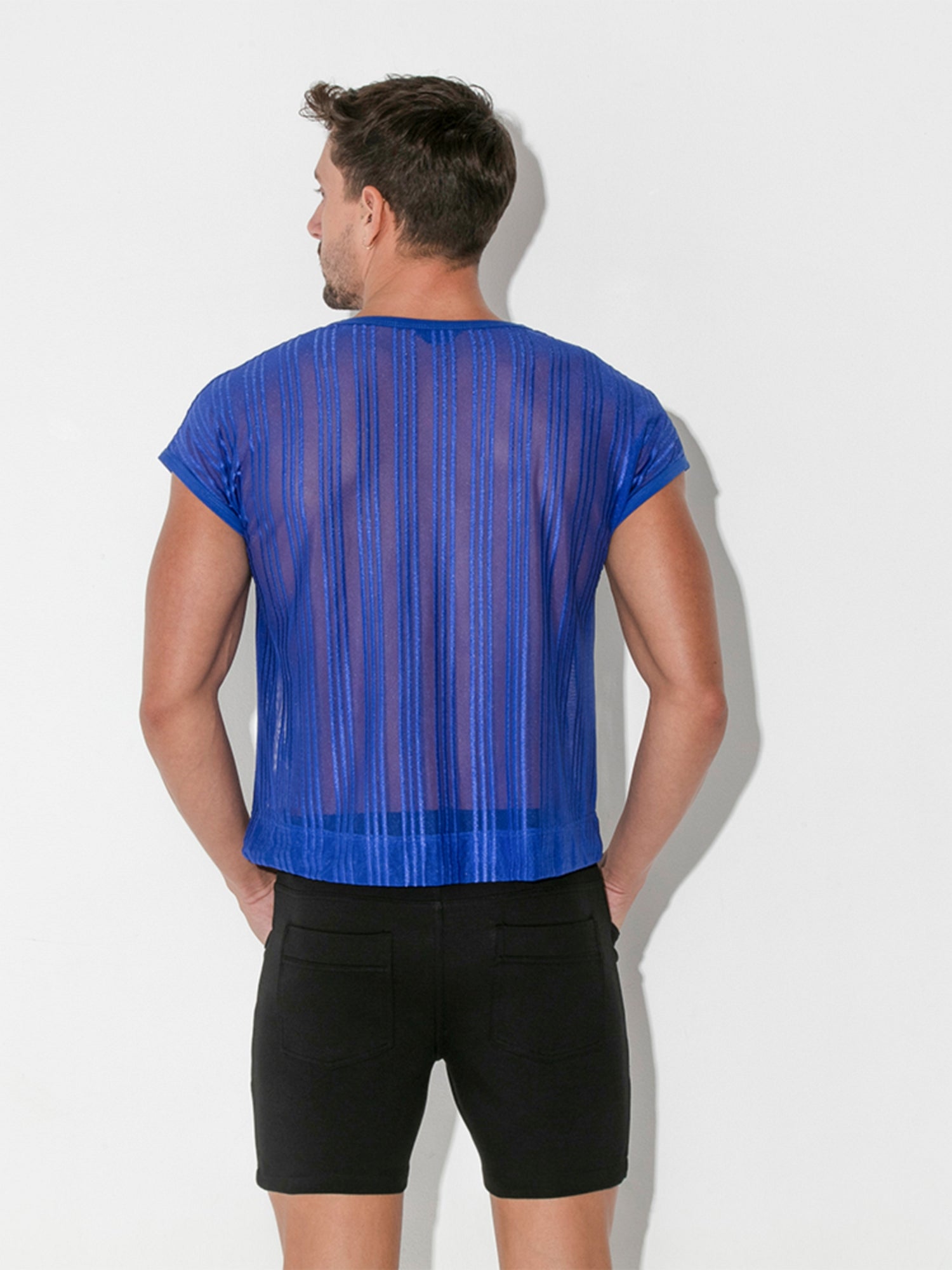 CODE 22 STRIPED MESH Crop T - Shirt 9622 - noodosz - Code 22 - Kleidung & Accessoires:Herren:Herrenmode:Shirts & Hemden:T - Shirts