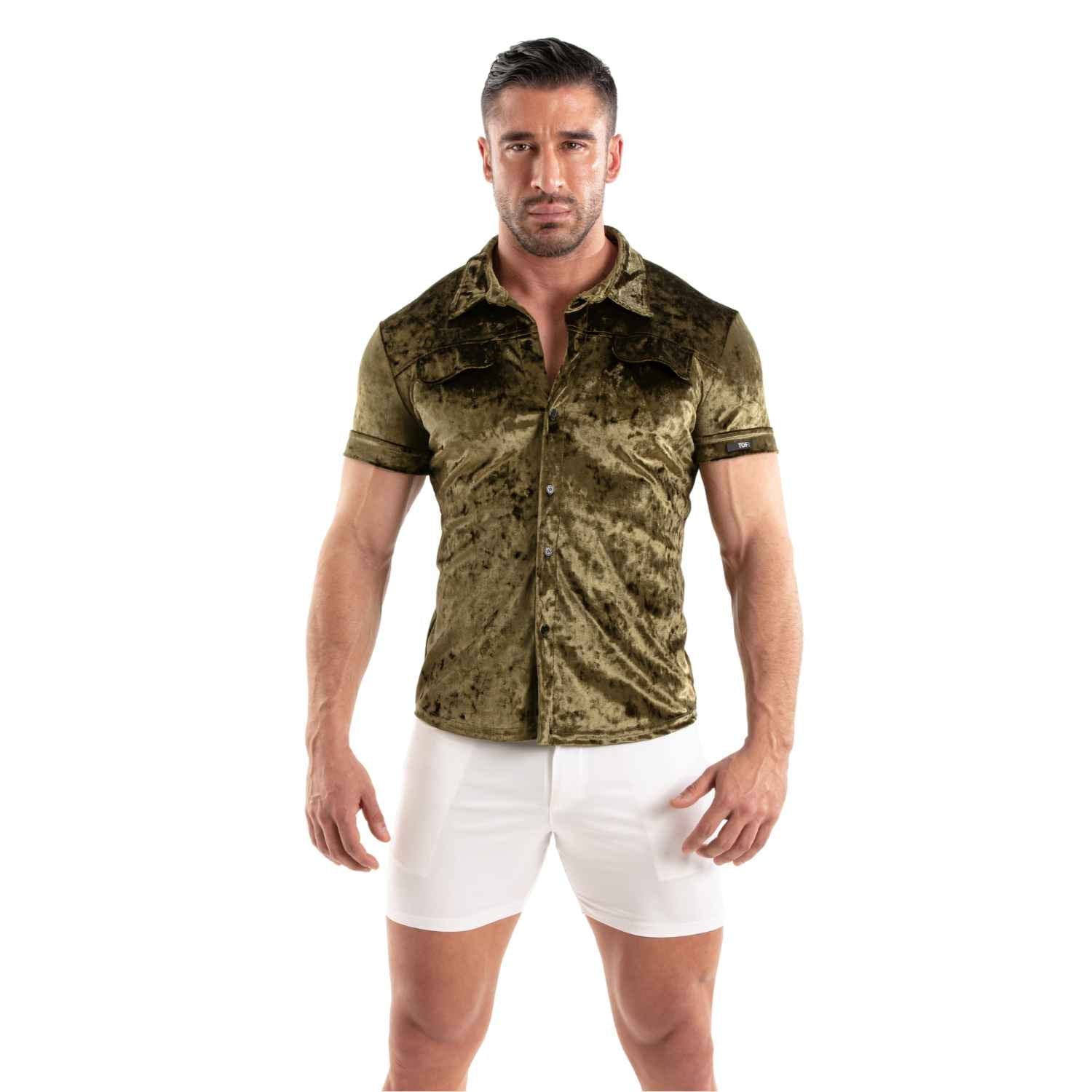 Crushed Velvet Shirt Khaki - TOF Paris - Shop Deutschland Noodosz