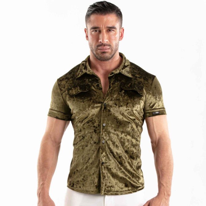 Crushed Velvet Shirt Khaki - TOF Paris - Shop Deutschland Noodosz