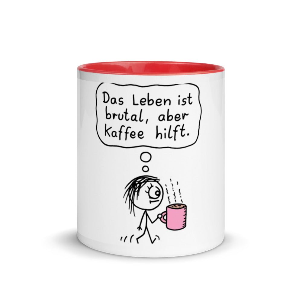 Das Leben ist brutal aber Kaffee hilft - Tasse mit farbiger Innenseite - NiZED - Shop Deutschland Noodosz