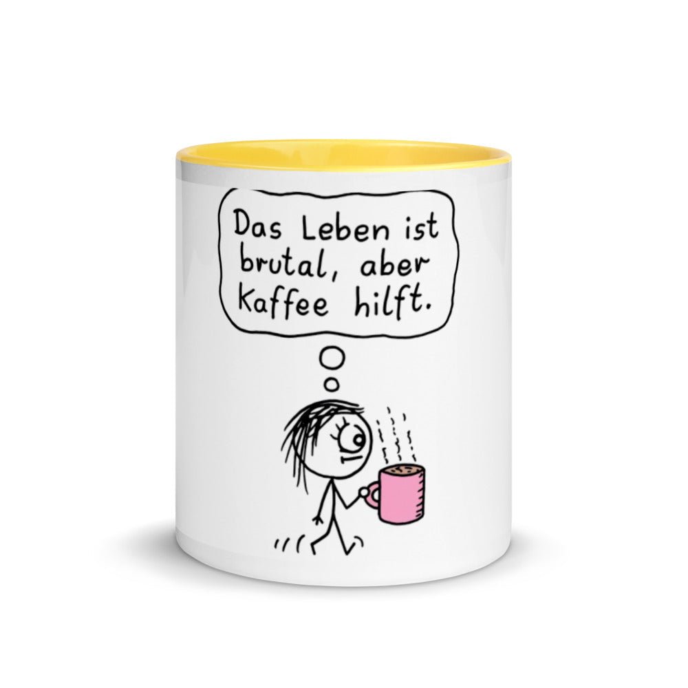 Das Leben ist brutal aber Kaffee hilft - Tasse mit farbiger Innenseite - NiZED - Shop Deutschland Noodosz