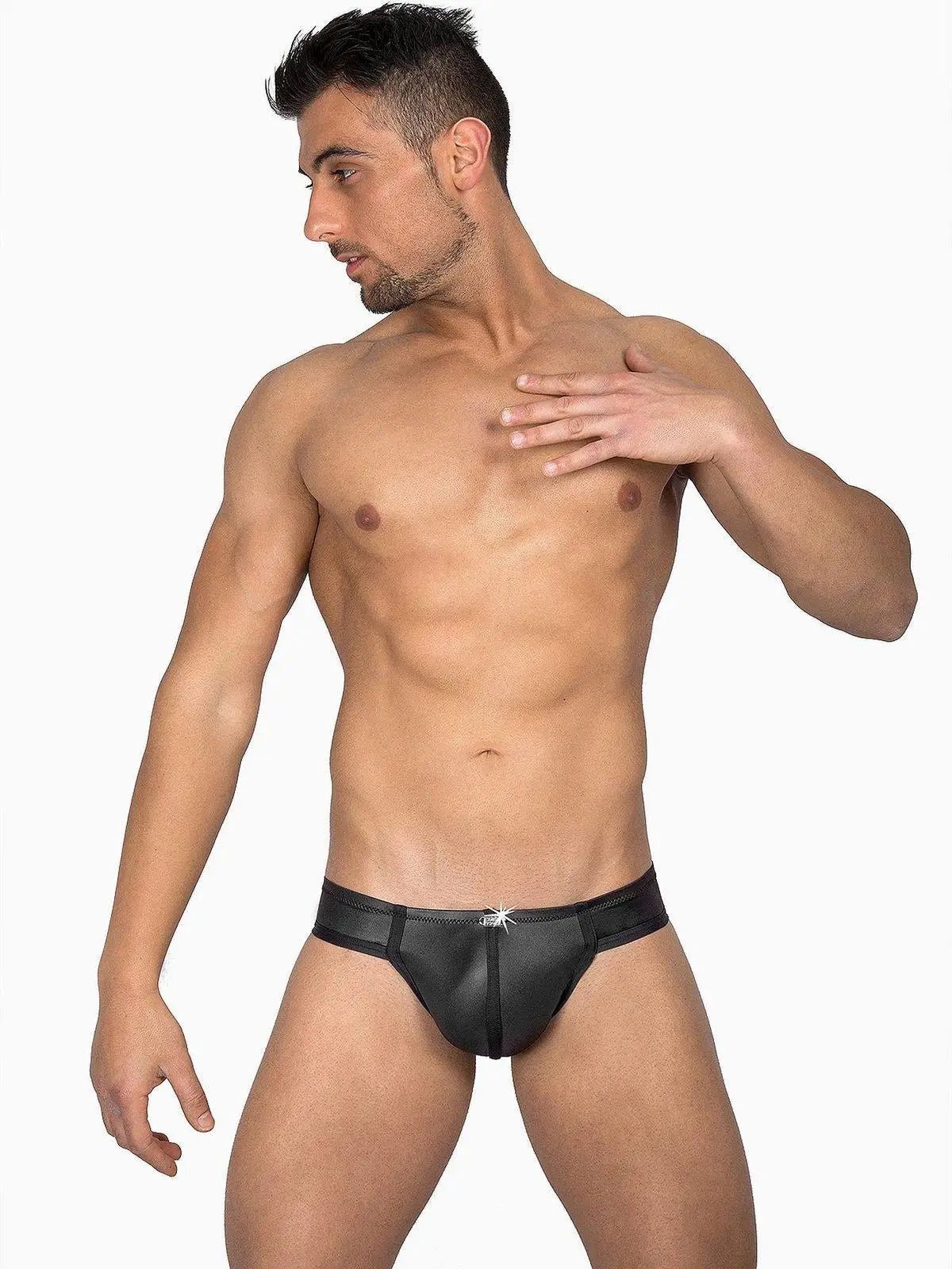 EROS VENEZIANI 7287 - Herren Lack Leder Fetish Push-Up Slip Unterhose Veganes Leder - noodosz