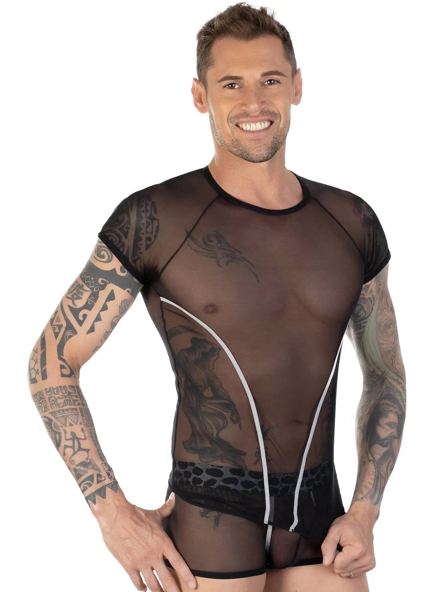 EROS VENEZIANI 7416 Netz Mesh Herren - T-Shirt Unterhemd Shirt Party Gogo - noodosz