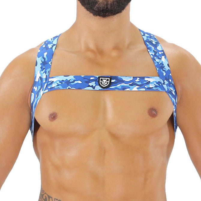 Fetisch - Elastischer Harness – Blaues Camouflage - TOF Paris - Shop Deutschland Noodosz