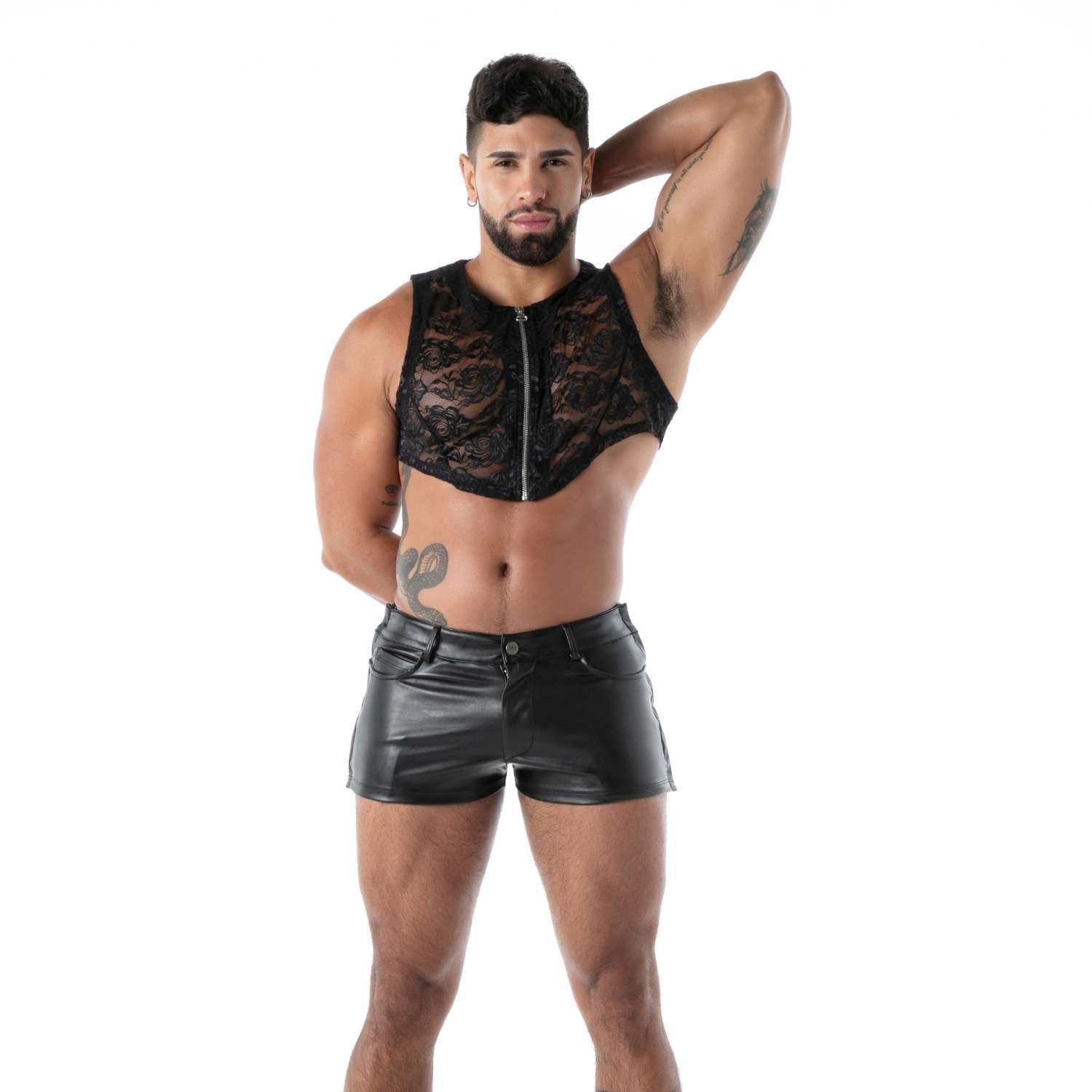 Fließendes Spitzen - Crop - Top mit Reißverschluss – Schwarz - TOF Paris - Shop Deutschland Noodosz