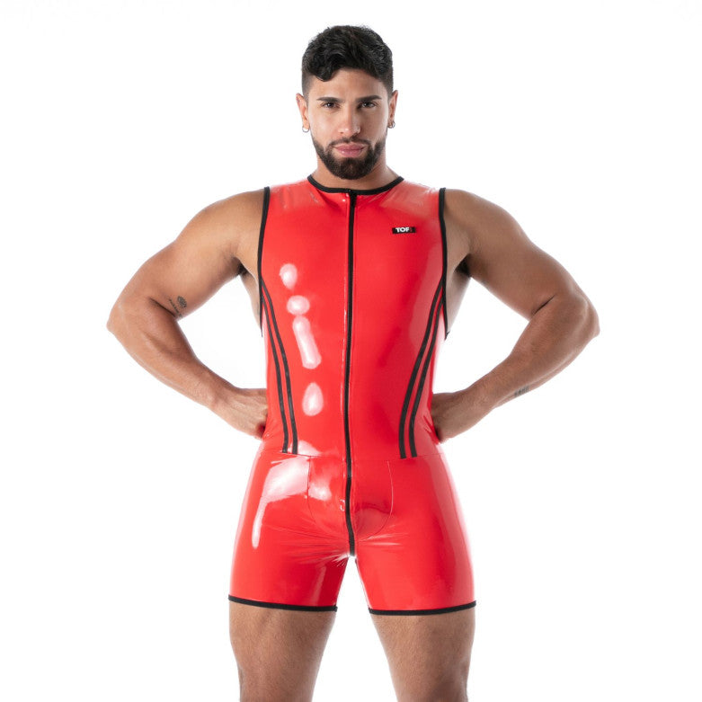Full Zip Body Latex Second Skin Red
