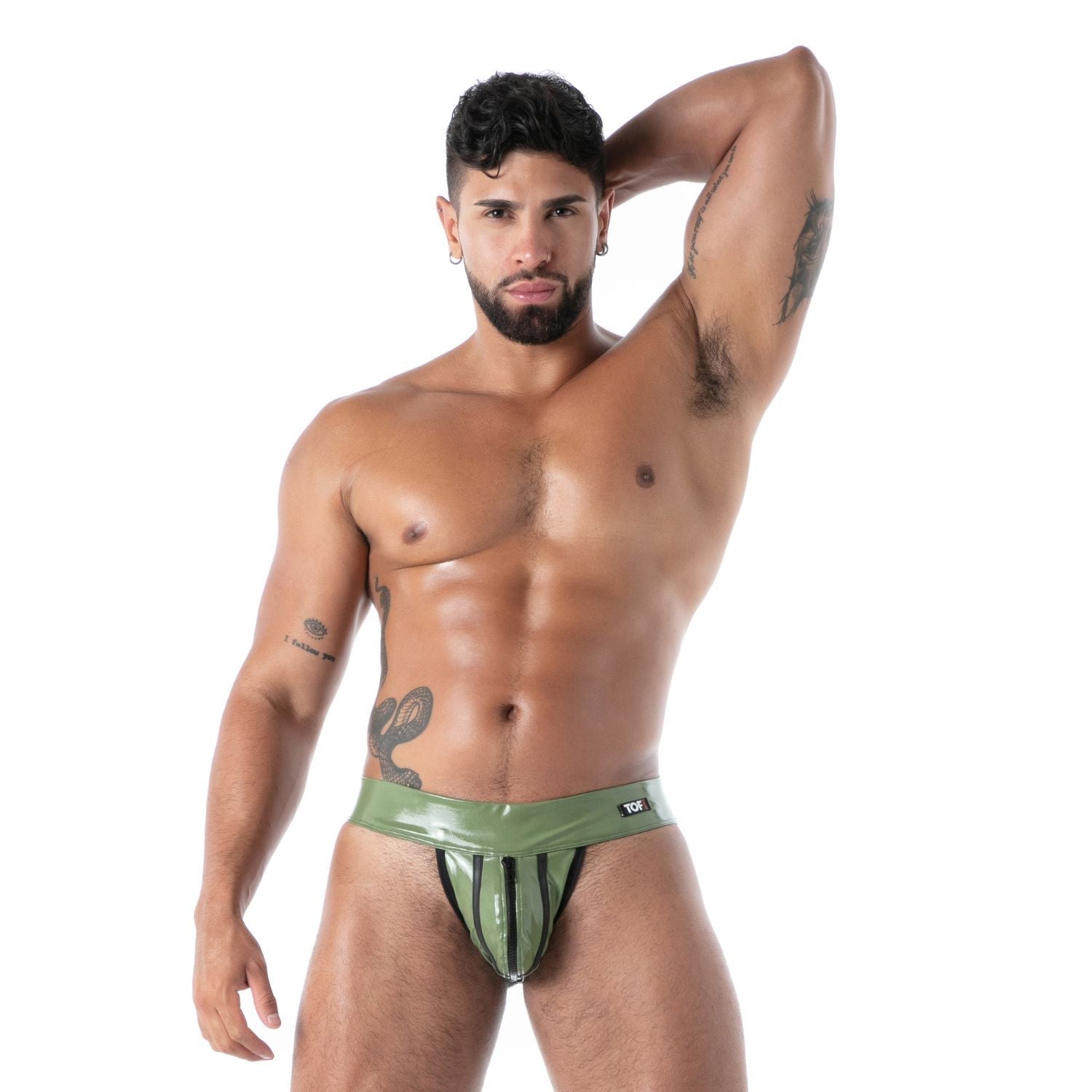 Jockstrap mit Reißverschluss – Latex Zweite Haut, Khaki - TOF Paris - Shop Deutschland Noodosz