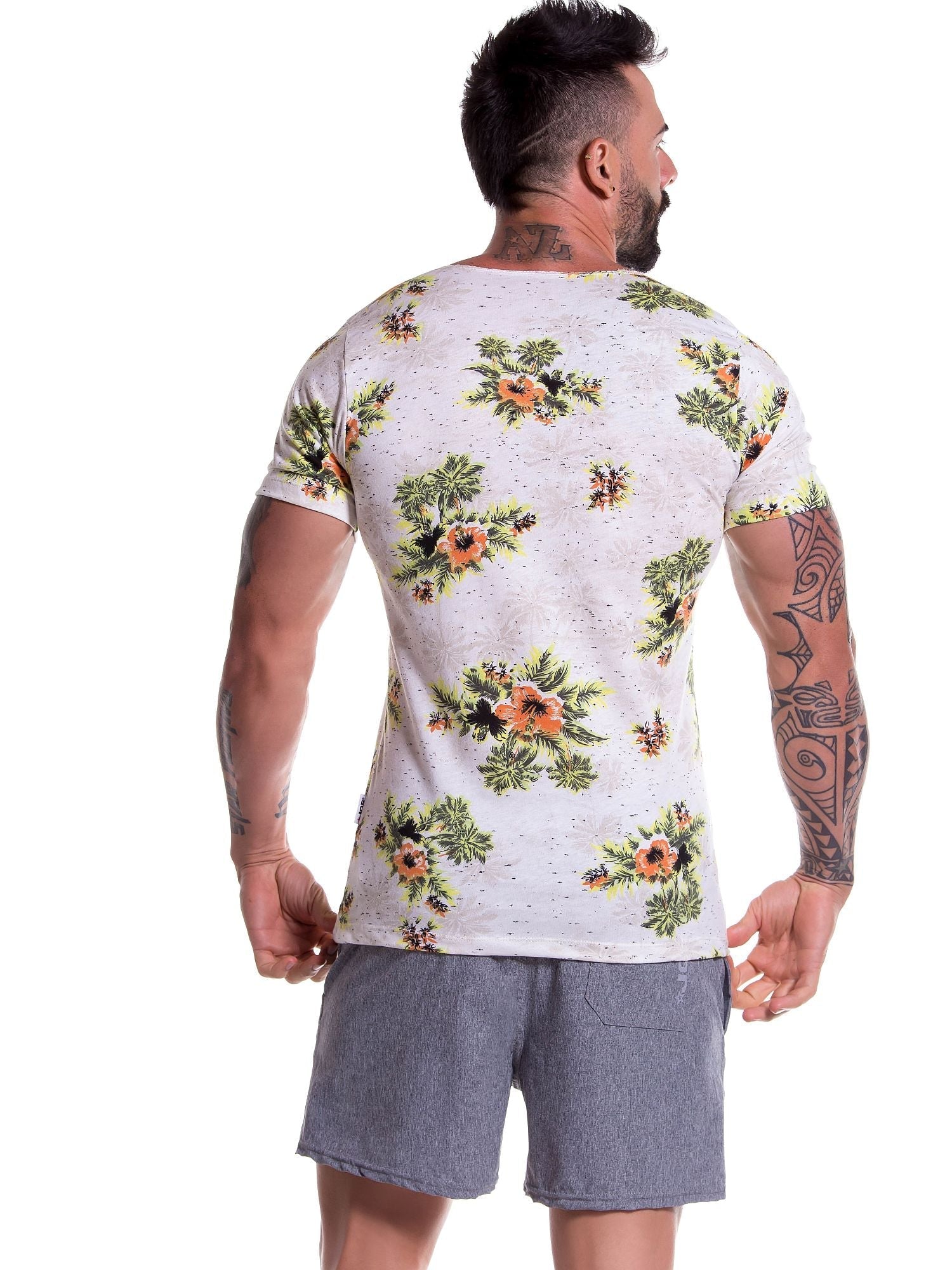 JOR 0783 HAWAII T-Shirt bedruckt Kurzarm Shirt mit Motiv Surferstyle Blumen - Jor - Shop Deutschland Noodosz