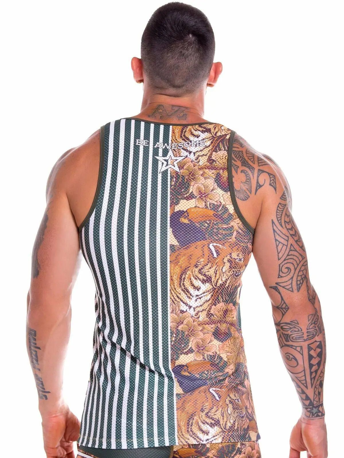 JOR 0872 Herren bedrucktes Tank Top Mesh Muscleshirt Animal-Print Club Stringer - noodosz