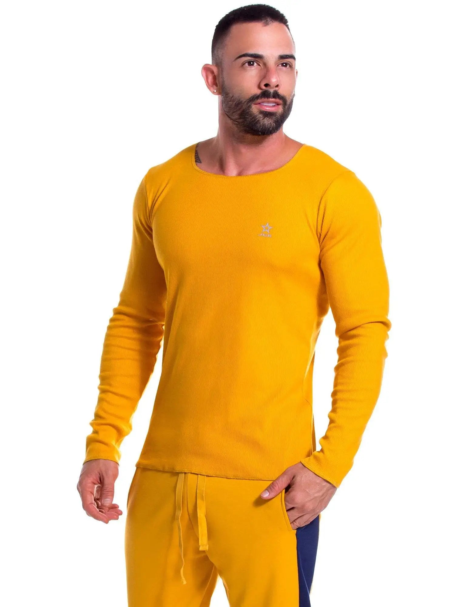 JOR 0921 Herren Longsleeve Langarm Fitness T-Shirt Feinripp Gym Trainingsshirt - noodosz