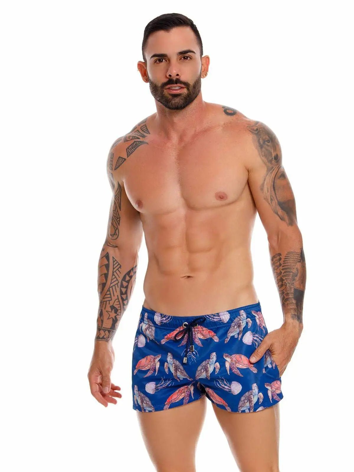 JOR 1044 TURTLE kurze Badeshorts mit Motiv bedruckt Surfershorts Badehose - noodosz