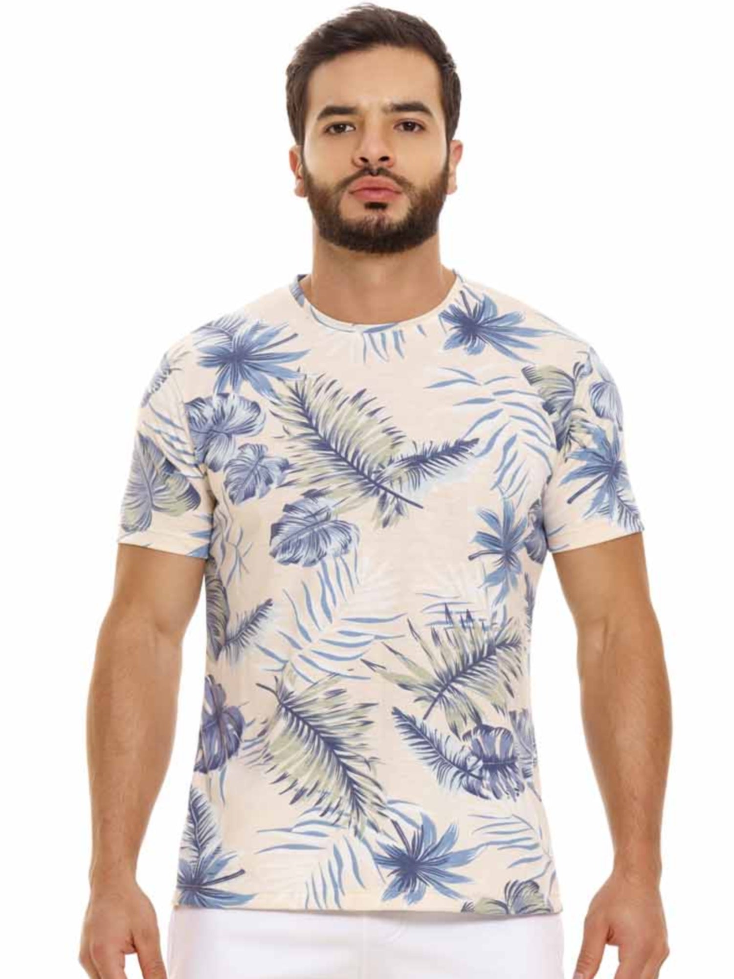 JOR 1772 PARADISE T-Shirt bedruckt Kurzarm Shirt mit Motiv Surferstyle Blumen - noodosz