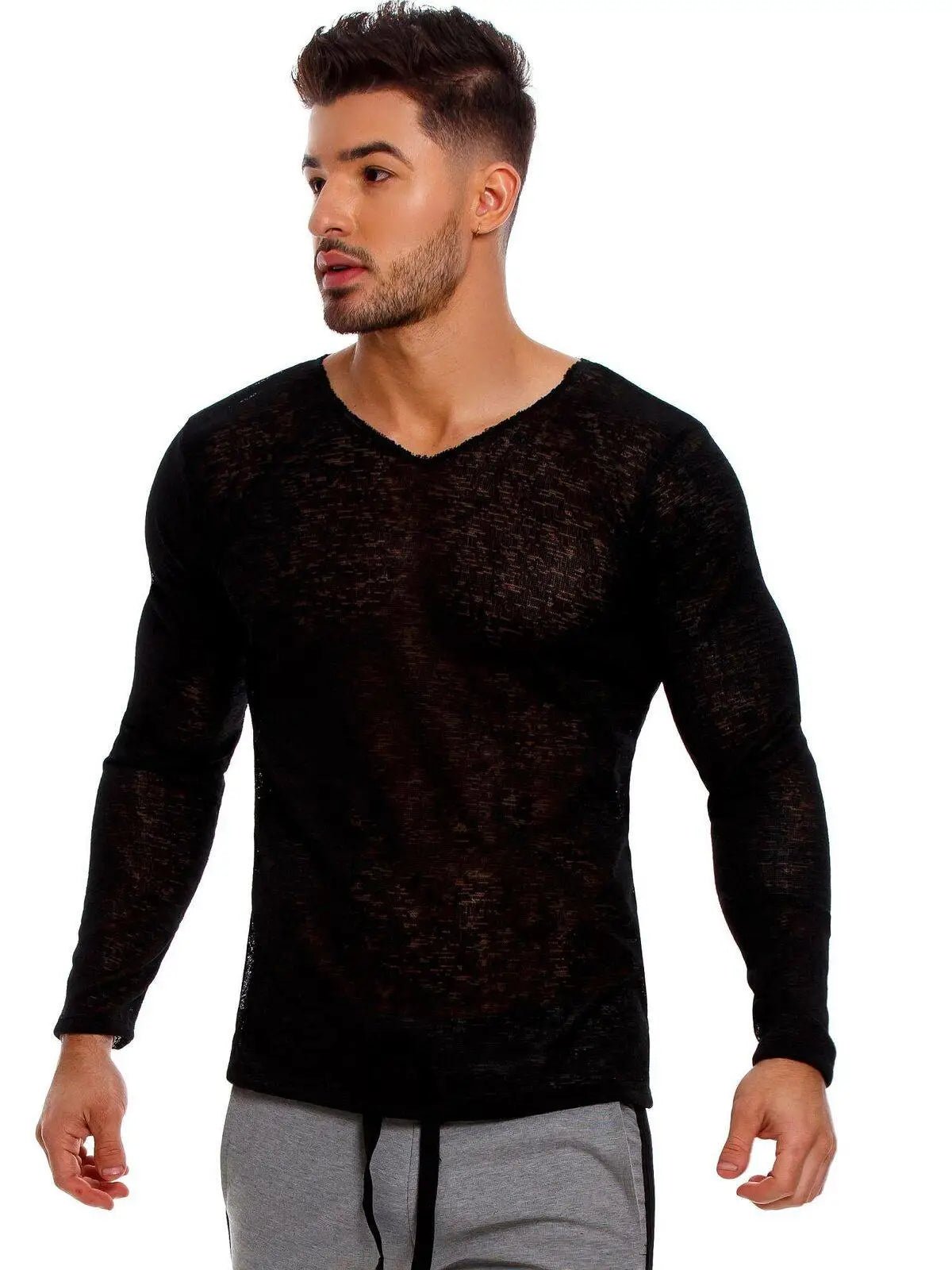 JOR Langarm T-Shirt 1177 Herren Shirt Clubshirt Transparent Longsleeve - noodosz