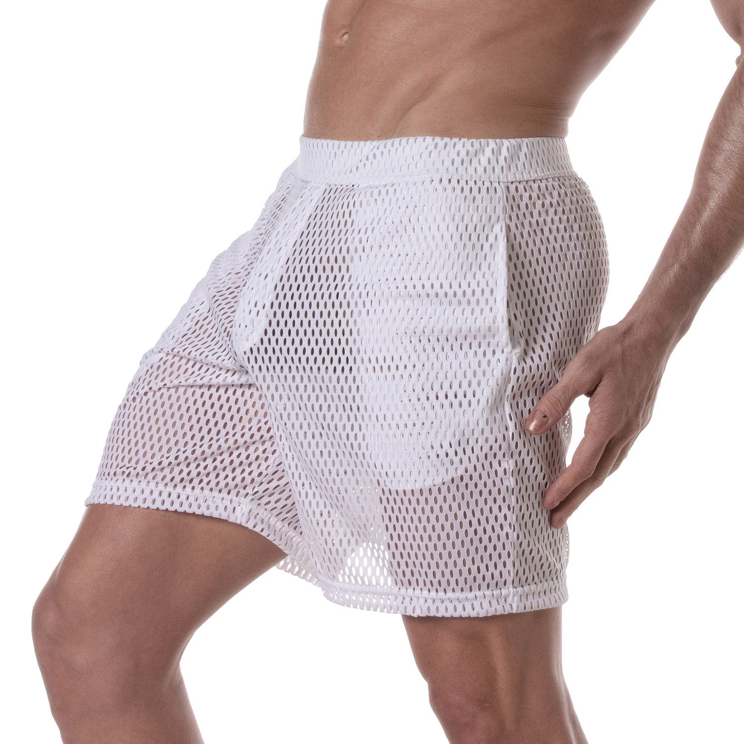 Kurze Sporthose aus transparentem Mesh für Herren – Weiß - TOF Paris - Shop Deutschland Noodosz