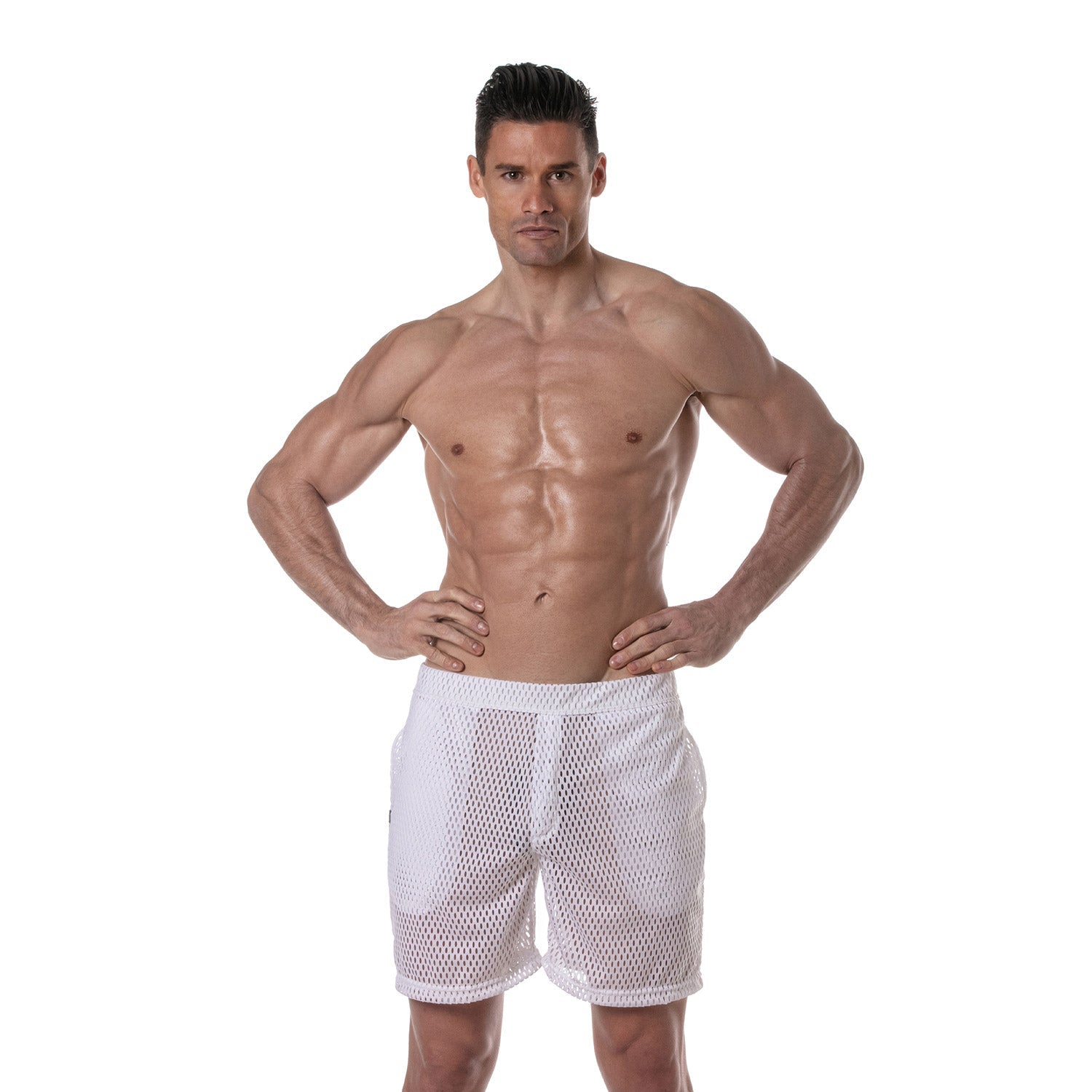 Kurze Sporthose aus transparentem Mesh für Herren – Weiß - TOF Paris - Shop Deutschland Noodosz