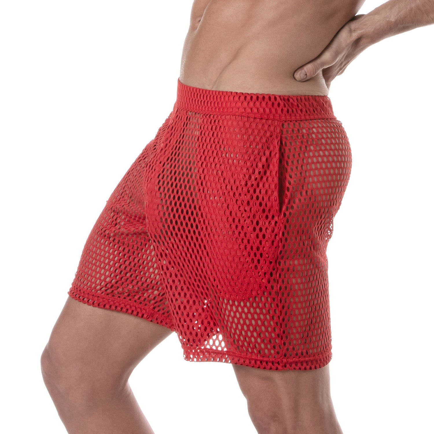 Kurze Sporthose aus transparentem Mesh – Rot - TOF Paris - Shop Deutschland Noodosz