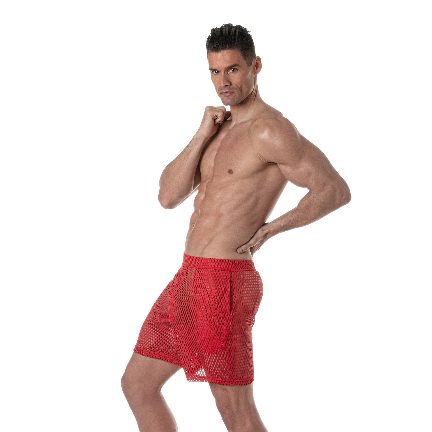 Kurze Sporthose aus transparentem Mesh – Rot - TOF Paris - Shop Deutschland Noodosz