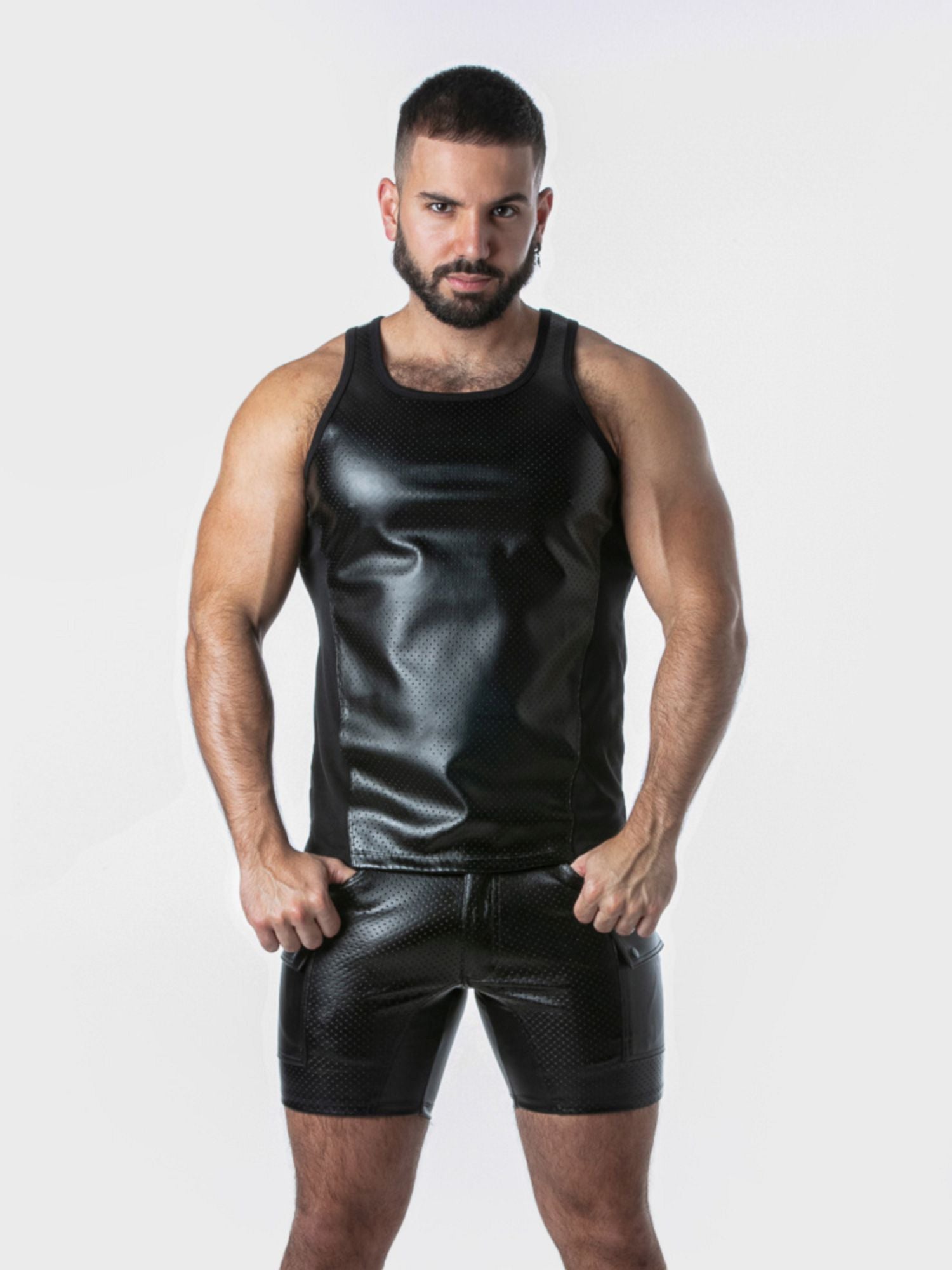 LOCKER GEAR PUNCH HOLE TANK TOP LK1059, Kunstleder Top - noodosz - Locker Gear - Kleidung & Accessoires:Herren:Herrenmode:Shirts & Hemden:T-Shirts