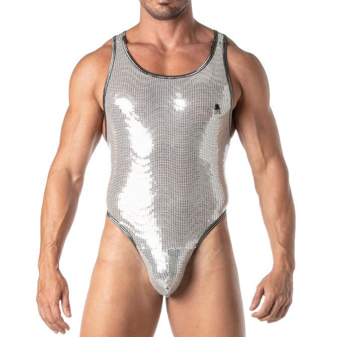 Men'S Silver Sequin Thong Bodysuit - noodosz - TOF Paris - 