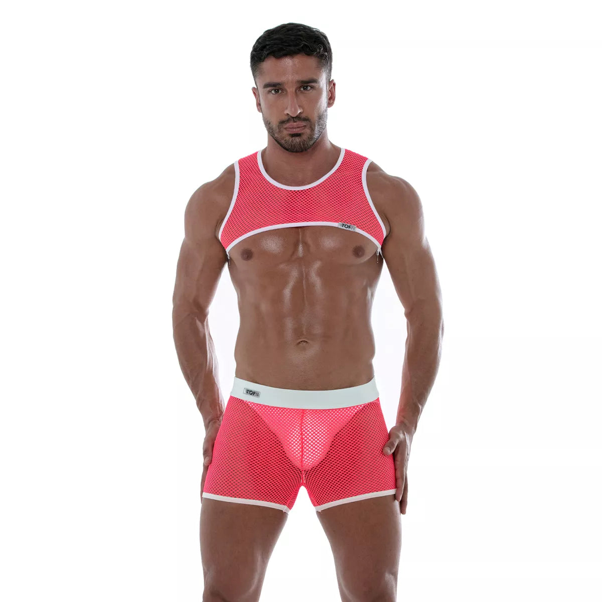 Neon-Shorts aus transparentem Mesh – Pink