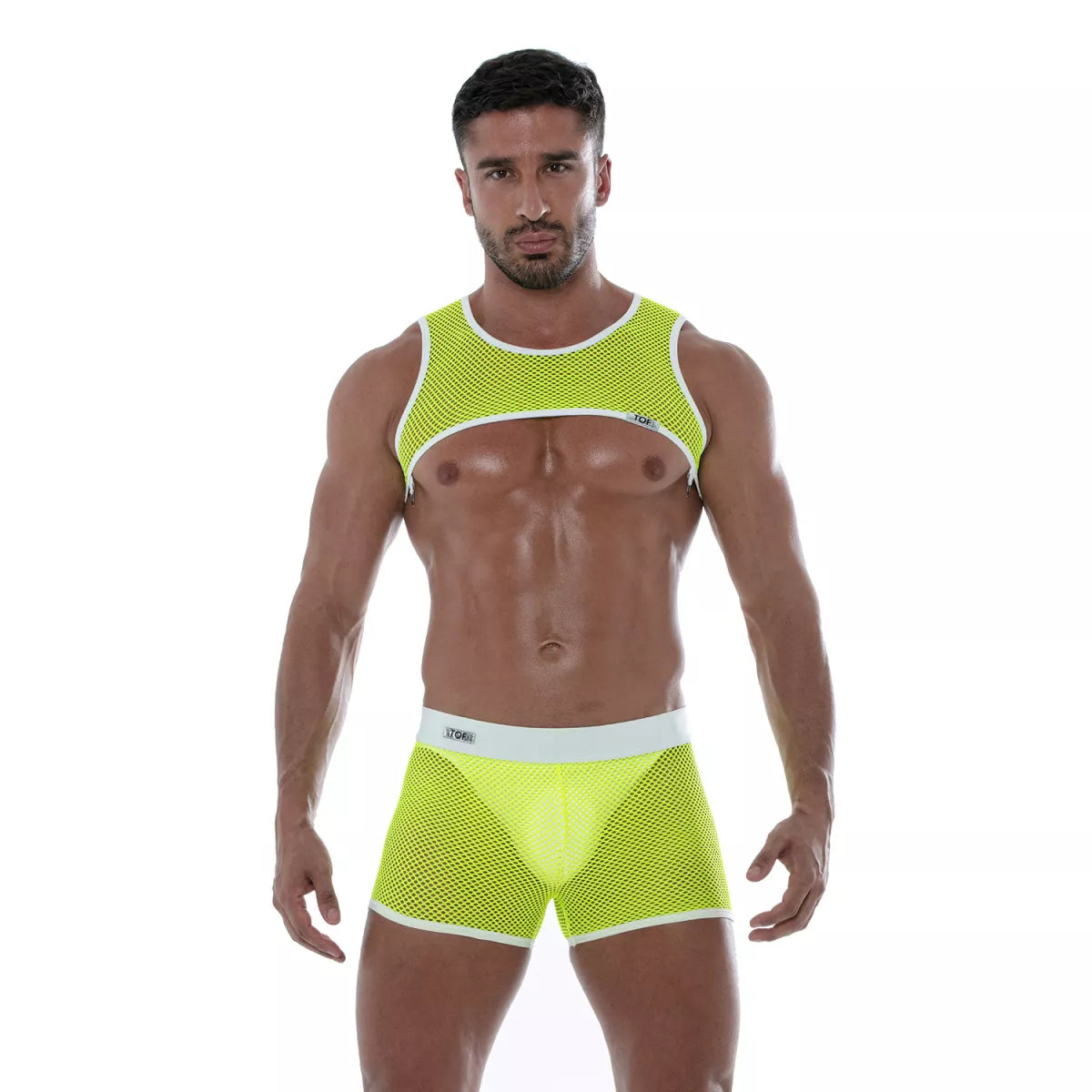 Neon-Shorts aus transparentem Mesh – Gelb
