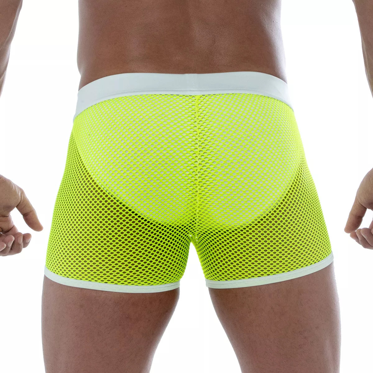 Neon-Shorts aus transparentem Mesh – Gelb