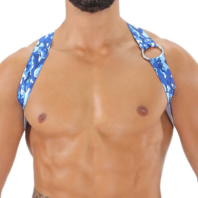 Party Boy Elastischer Harness – Blauer Camo - Look - TOF Paris - Shop Deutschland Noodosz