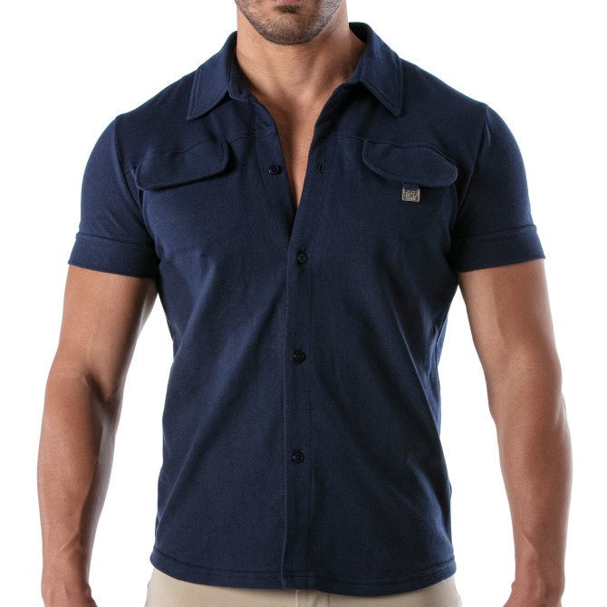 Piqué Cotton Shirt - Navy - noodosz - TOF Paris - 