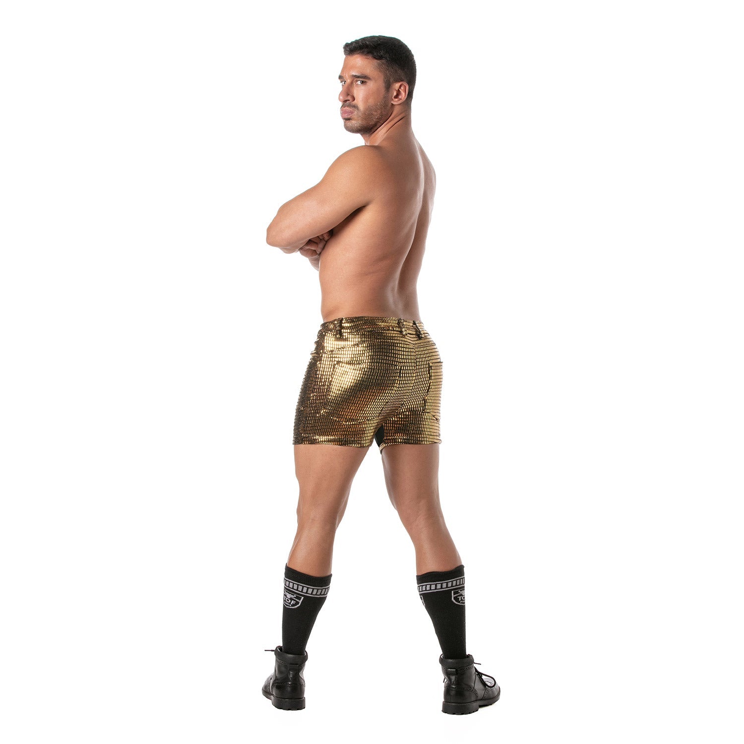 Provokante Glitzer - Shorts mit 5 Taschen, oberschenkellang – Gold - TOF Paris - Shop Deutschland Noodosz
