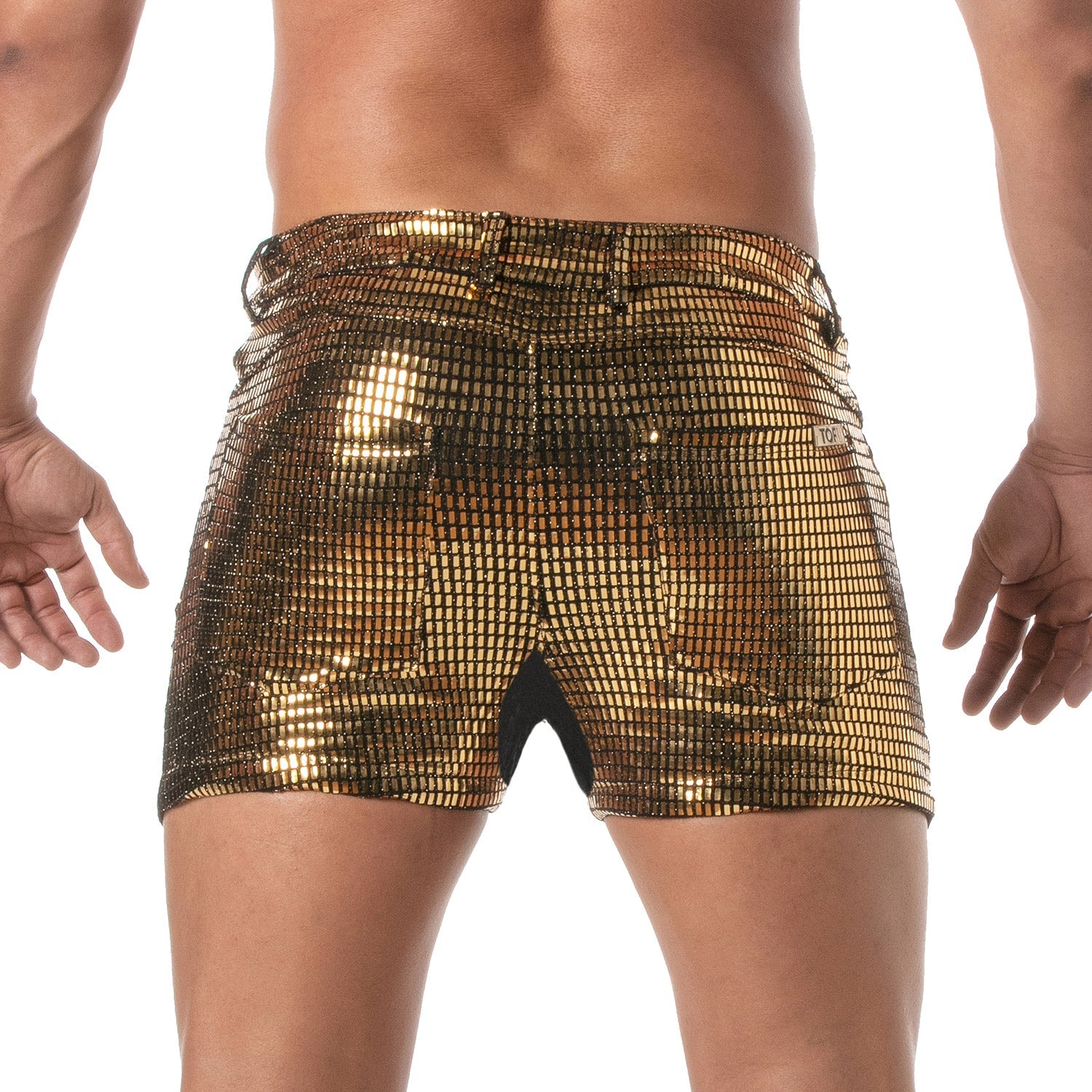 Provokante Glitzer - Shorts mit 5 Taschen, oberschenkellang – Gold - TOF Paris - Shop Deutschland Noodosz
