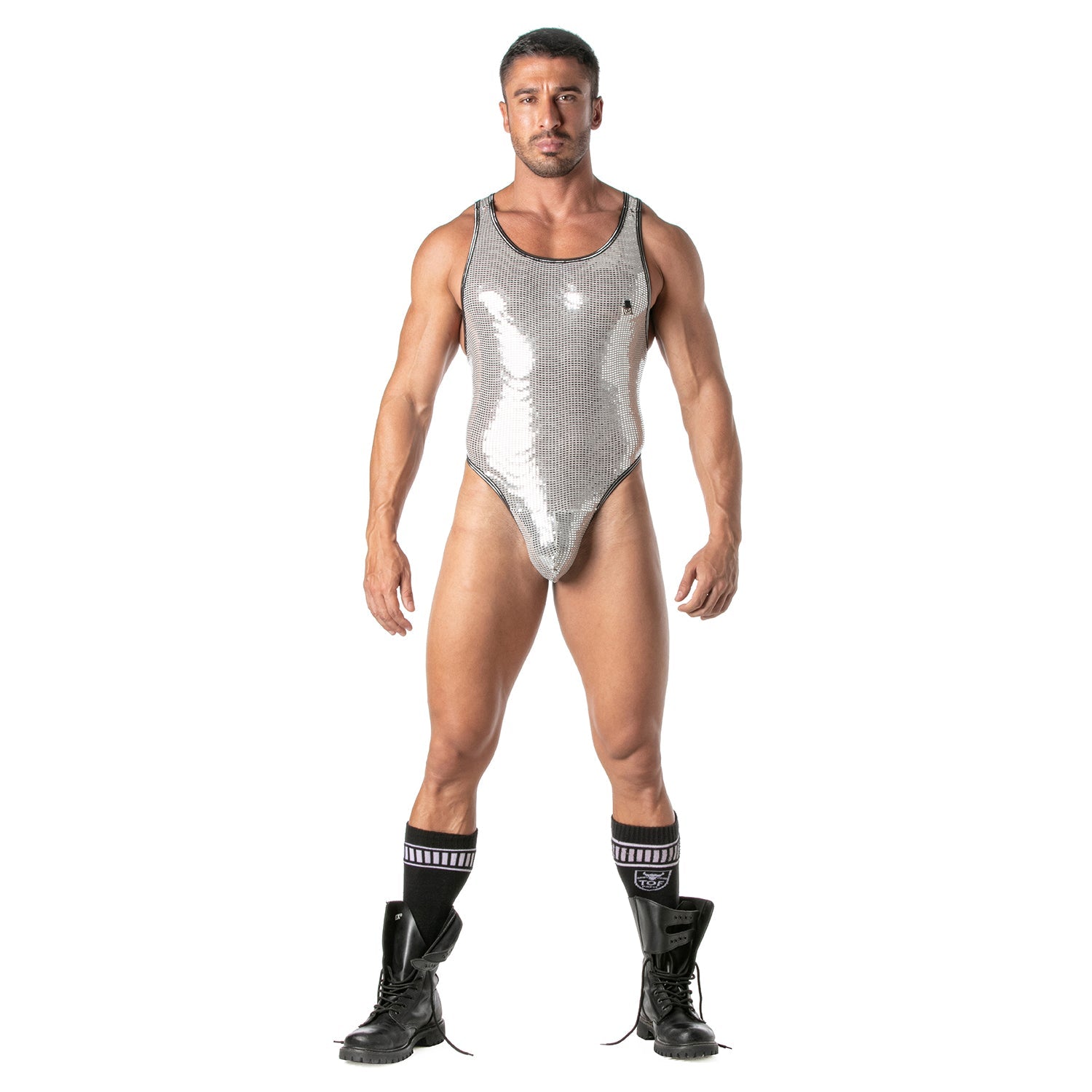 Provokanter Herren - String - Body mit silbernen Pailletten - TOF Paris - Shop Deutschland Noodosz