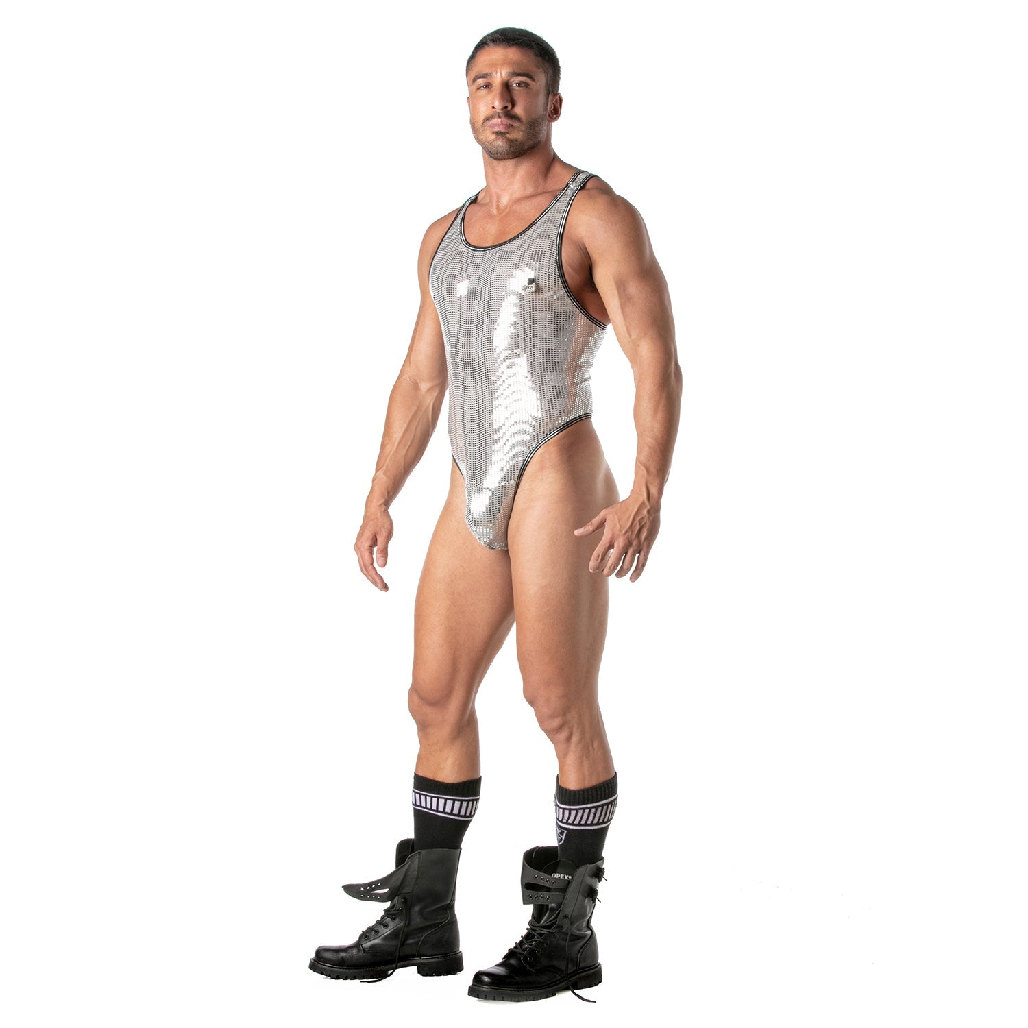 Provokanter Herren - String - Body mit silbernen Pailletten - TOF Paris - Shop Deutschland Noodosz