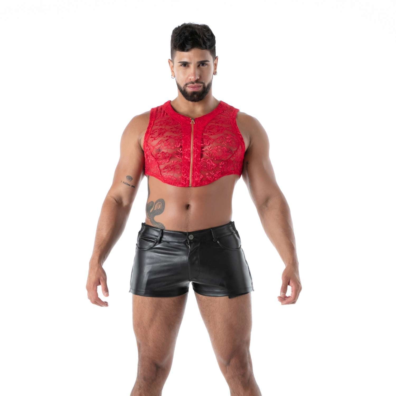 Provokantes, fluides Spitzen - Crop - Top mit Reißverschluss – Rot - TOF Paris - Shop Deutschland Noodosz