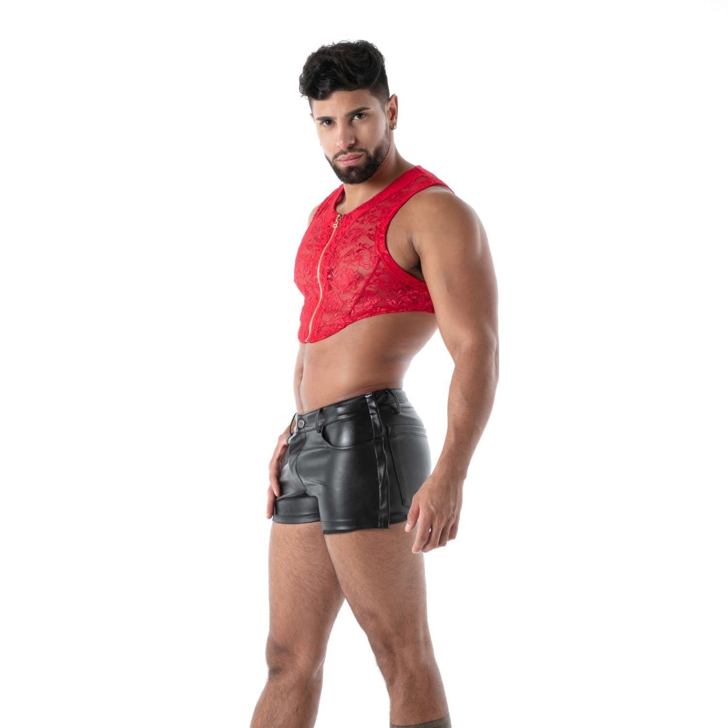 Provokantes, fluides Spitzen - Crop - Top mit Reißverschluss – Rot - TOF Paris - Shop Deutschland Noodosz
